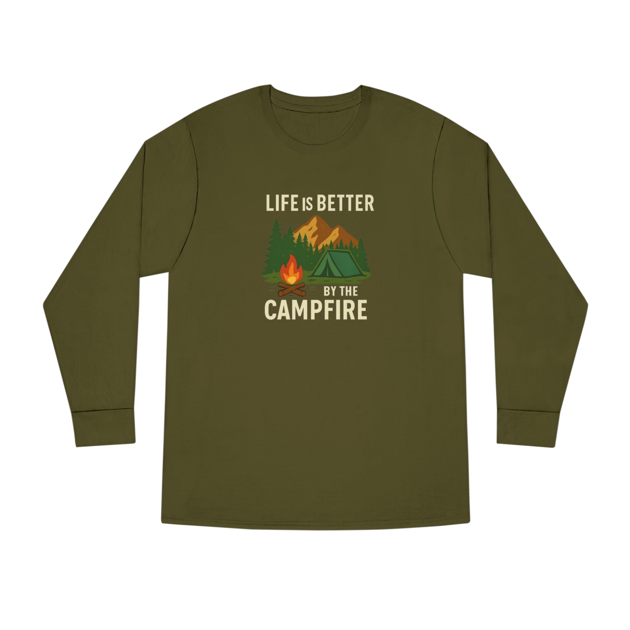 Life Is Better By The Campfire Long Sleeve Tee | Camping Graphic Nature Shirt | 5 colors - 100% cotton