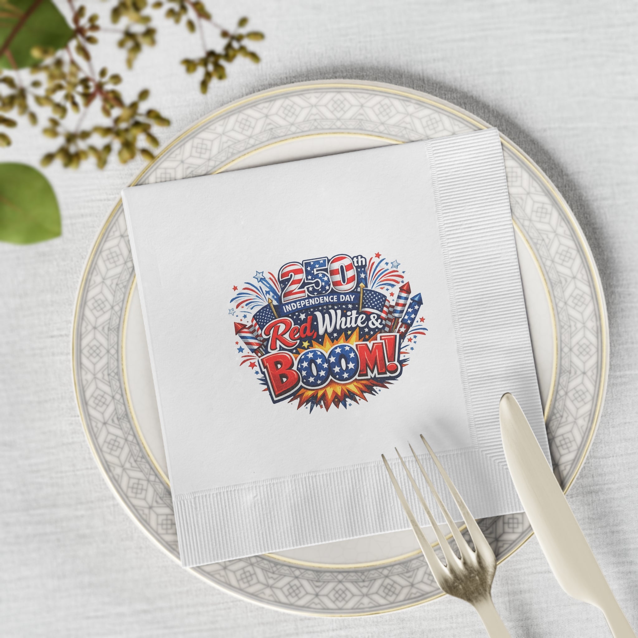 Red White & Boom Napkins | USA 250th Anniversary Napkins | 4th of July Patriotic Decor | America 250 Celebration| (50 or 100 Count) 2 sizes