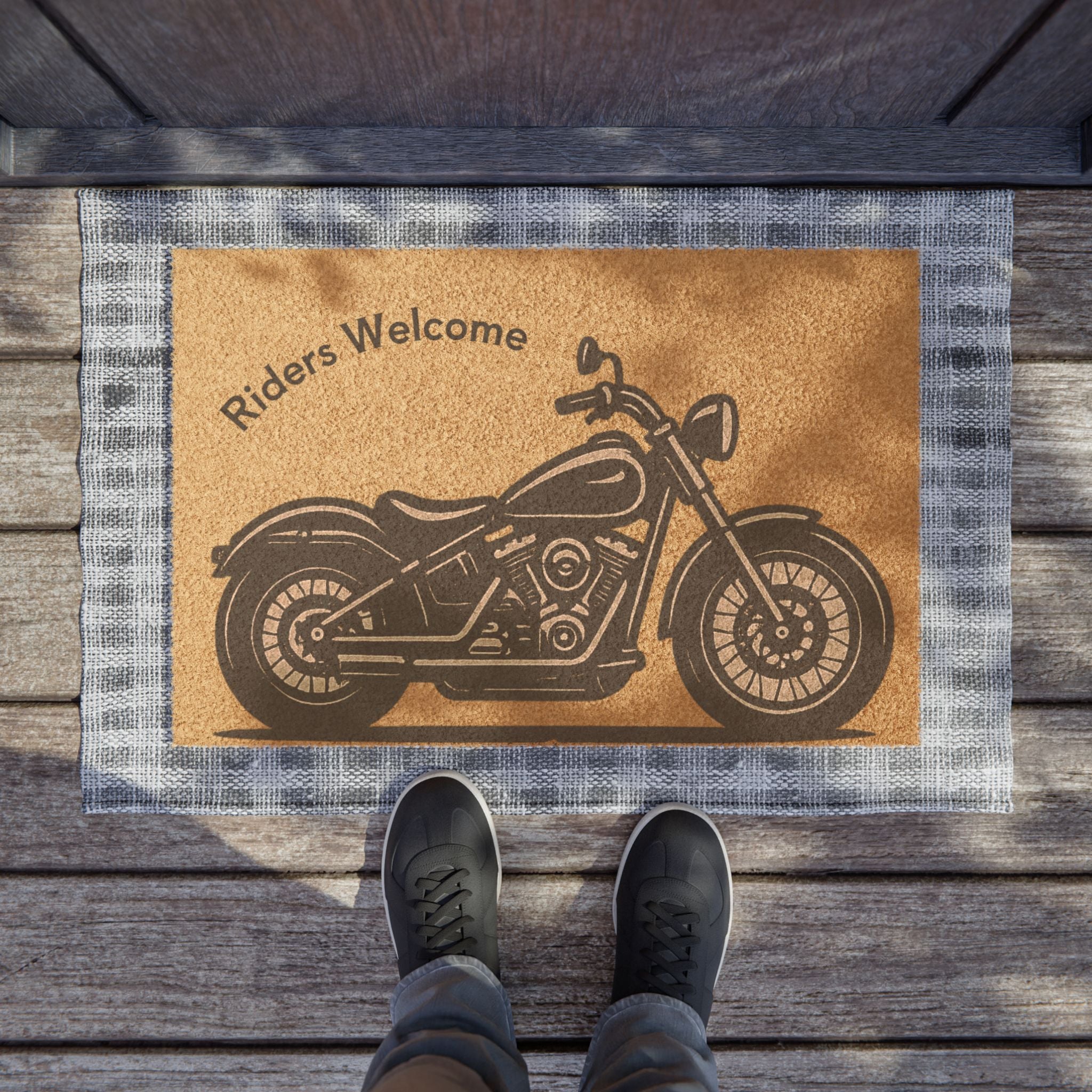 Riders Welcome Motorcycle Doormat | Harley Inspired Classic Biker Welcome Mat for Garage, Porch, or Man Cave
