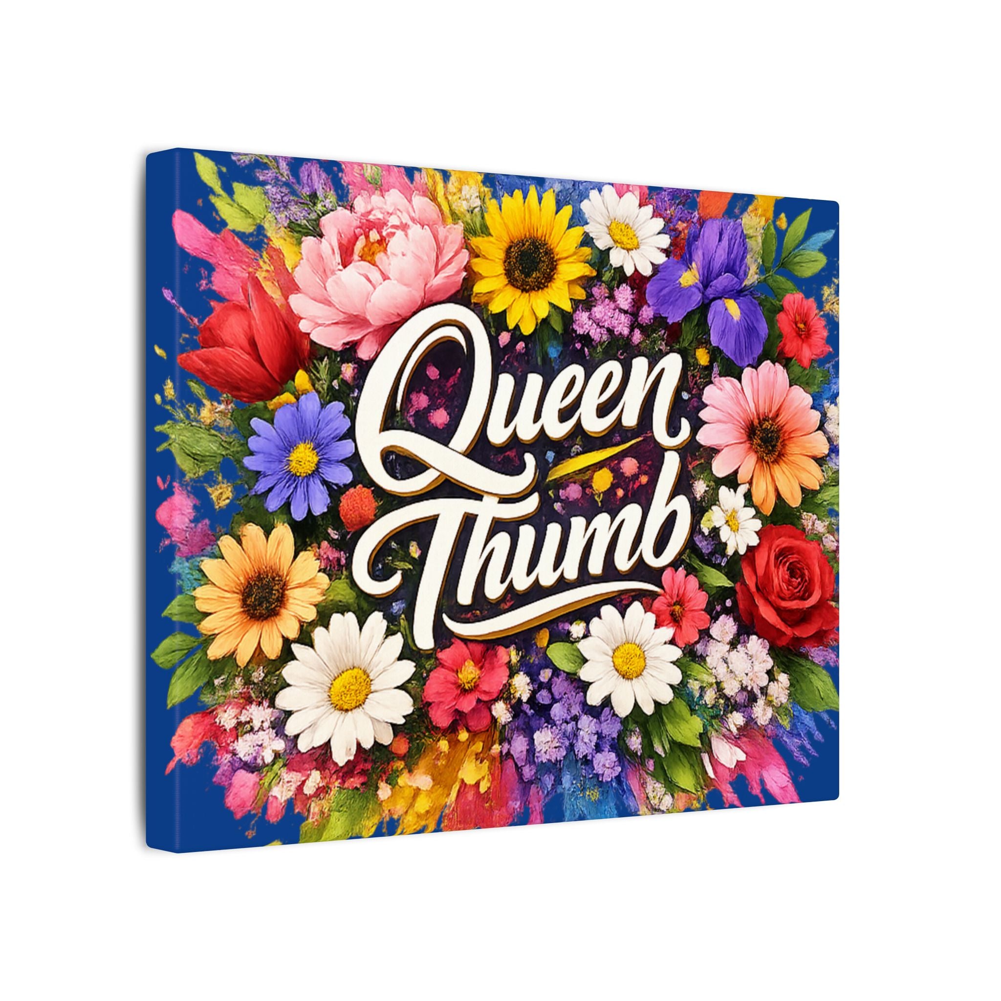 Queen Thumb Floral Canvas Wall Art | Colorful Flower Canvas Print | Gardener Gift | Botanical Living Room Decor | Blue Wall Art | 3 sizes