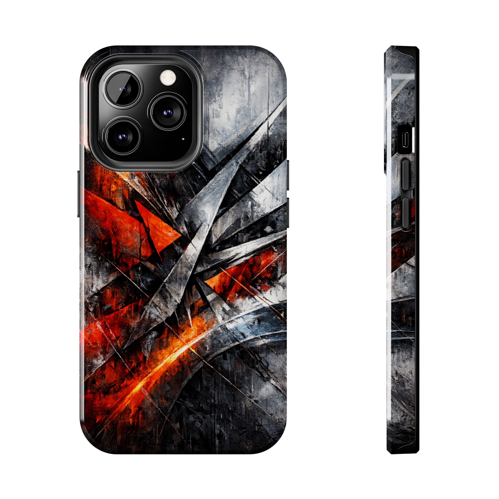Abstract Red Black Tough Phone Case | Geometric Armor Style Case | Impact Resistant Case | iPhone & Samsung