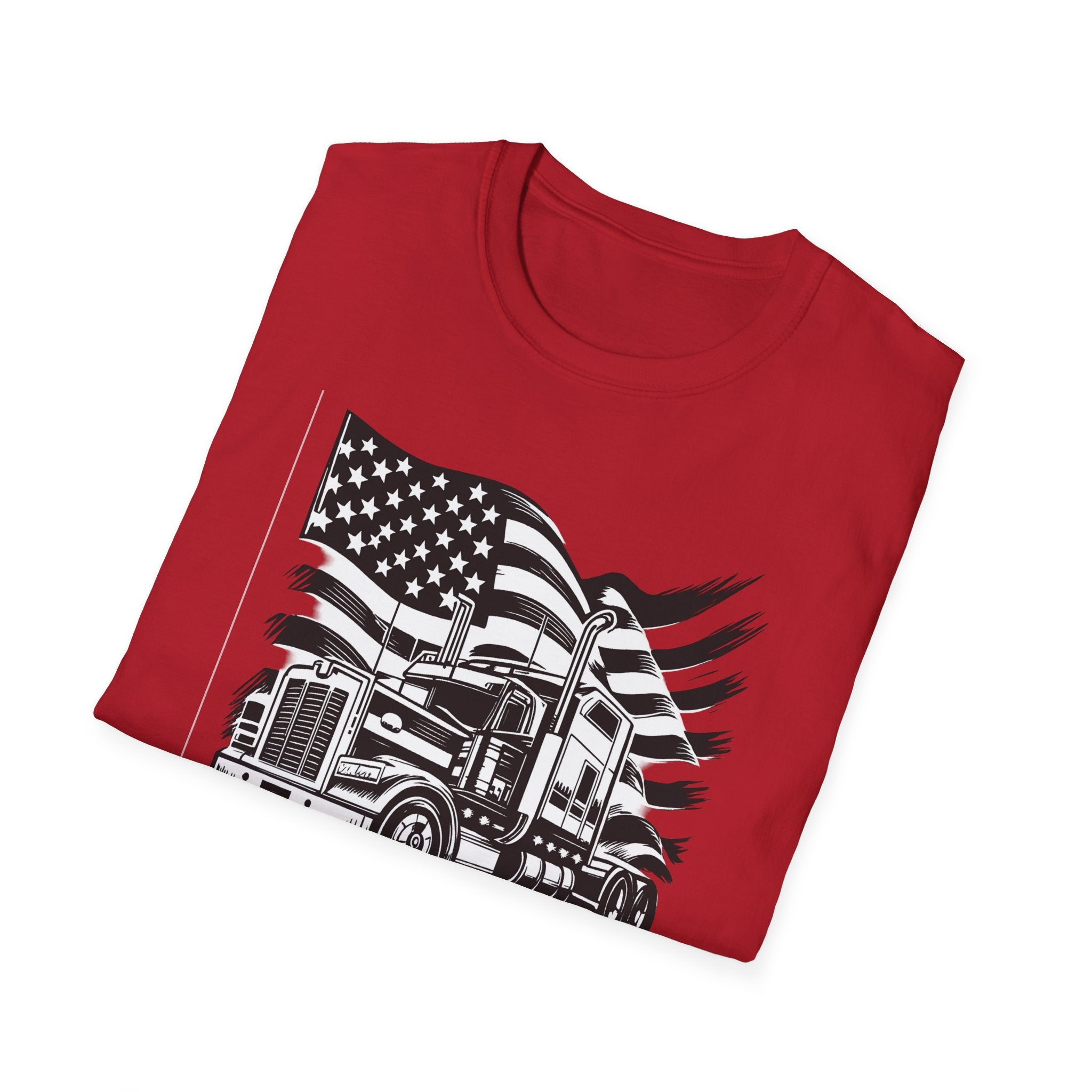 American Trucker Pride T-Shirt | Patriotic Semi Truck Graphic Tee for Truck Drivers |  USA Flag Big Rig Shirt | 5 colors - 100% cotton