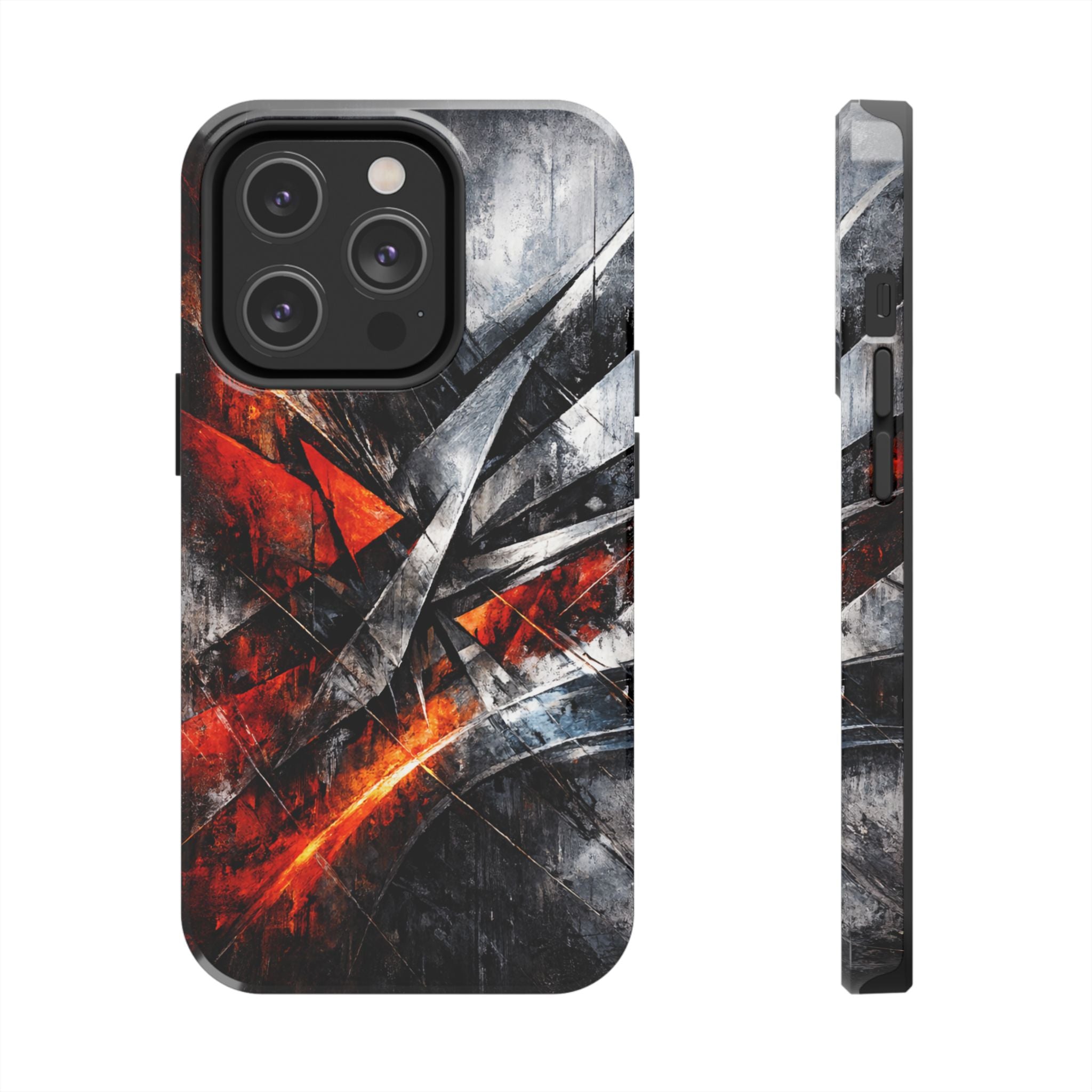 Abstract Red Black Tough Phone Case | Geometric Armor Style Case | Impact Resistant Case | iPhone & Samsung