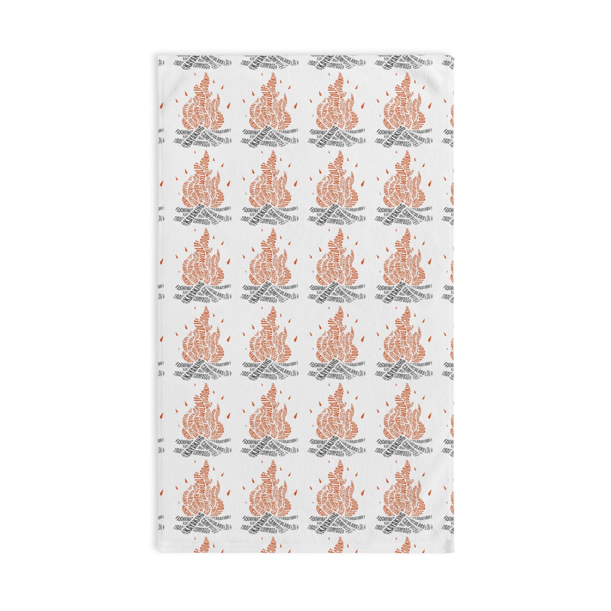 Campfire Pattern Hand Towel | Bonfire Illustration, Outdoor Camping Kitchen Towel