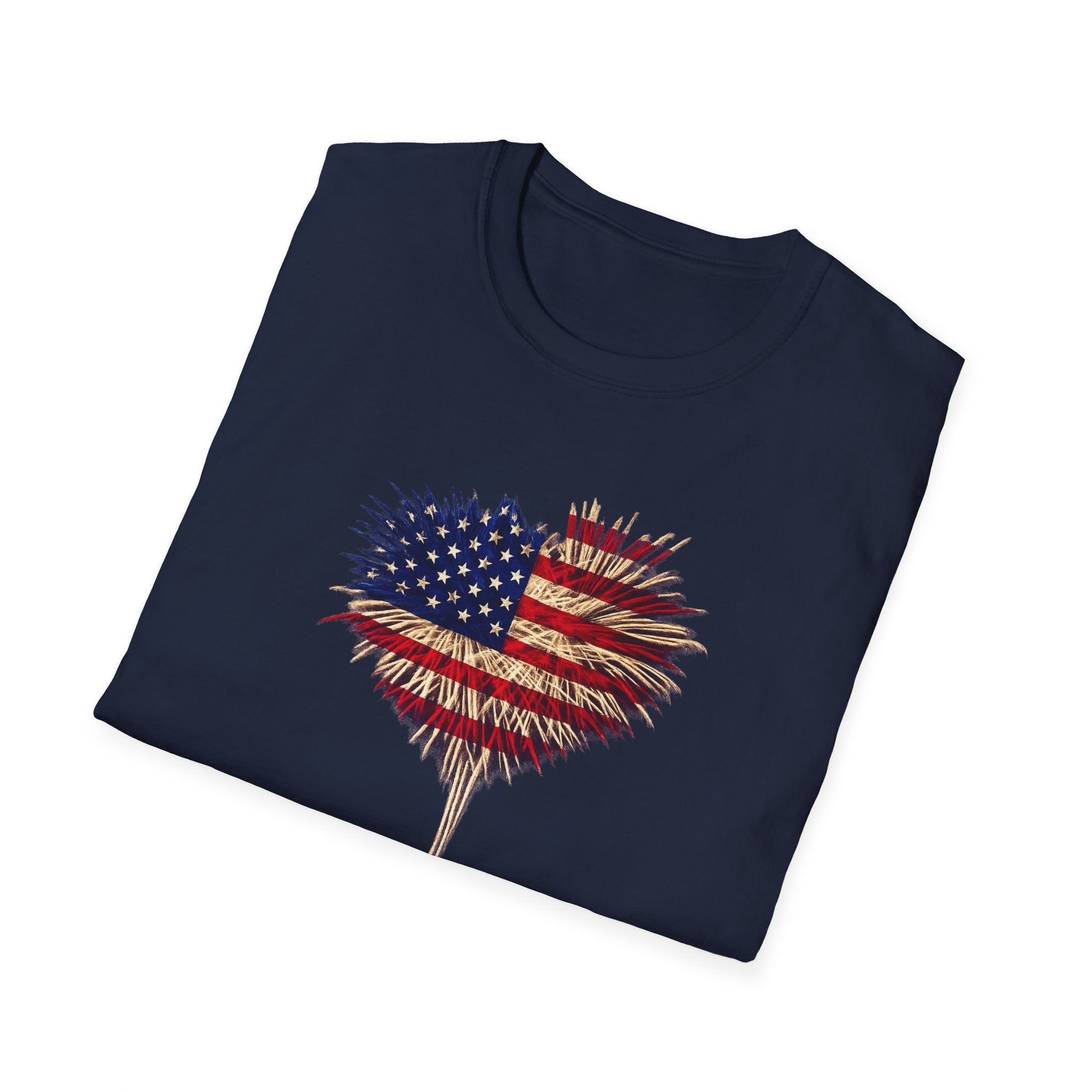 American Flag Fireworks Heart T-Shirt | Patriotic 4th of July Shirt | USA Independence Day Tee | 7 colors - 100% cotton