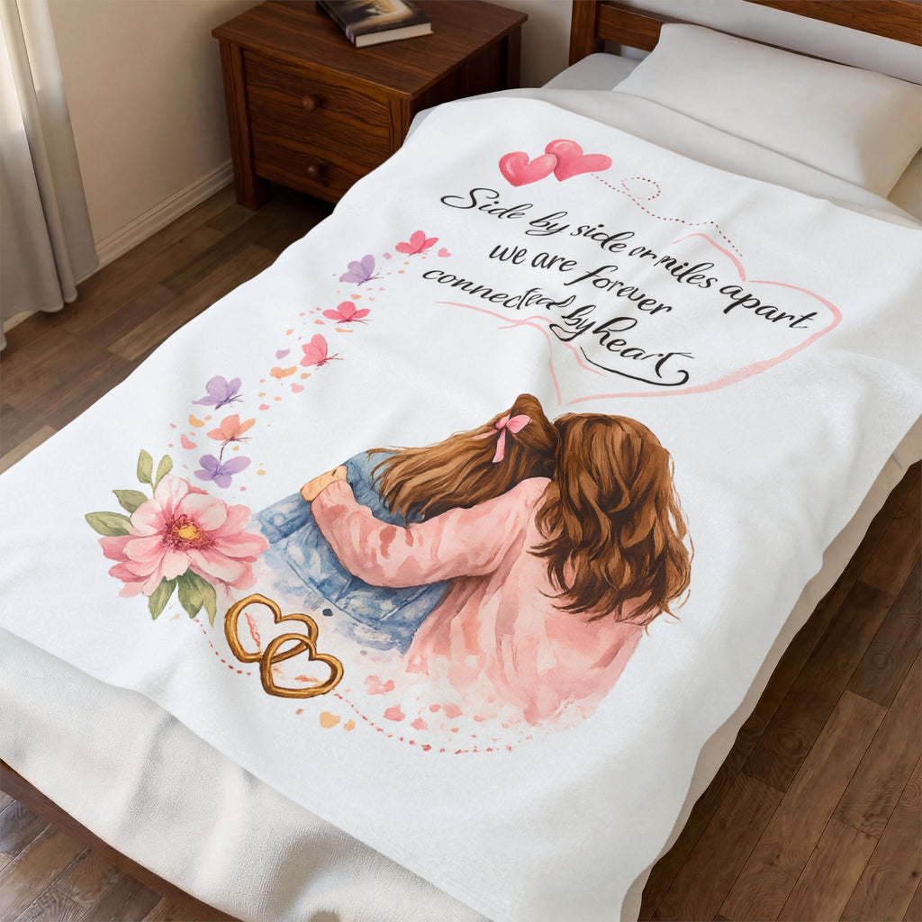 Mother Daughter Blanket | Side by Side or Miles Apart - Forever Connected by Heart | Mothers Day Gift | 50" x 60"