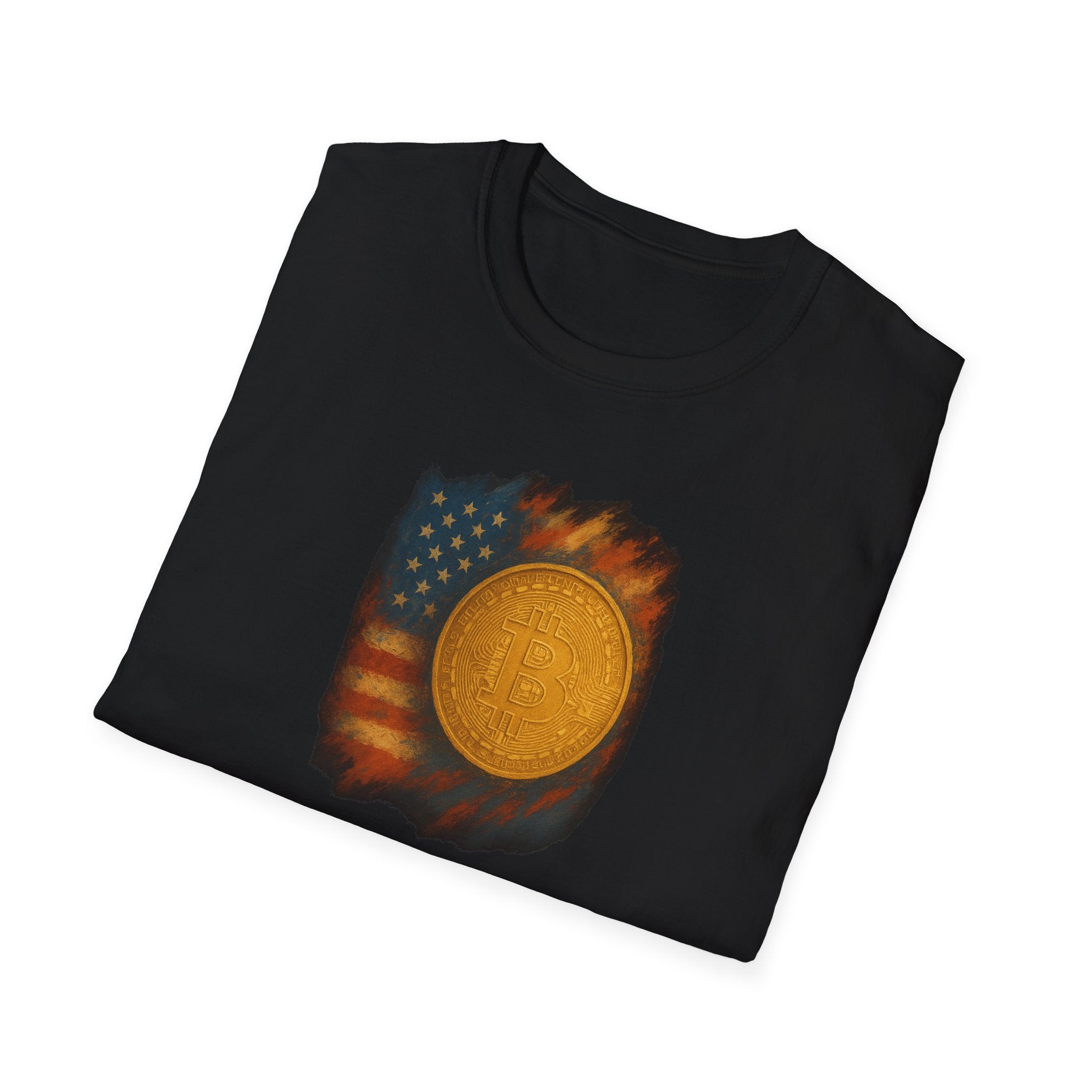 Bitcoin Patriot Flag & Coin Tshirt |  BTC Crypto Art Tee | 100% cotton