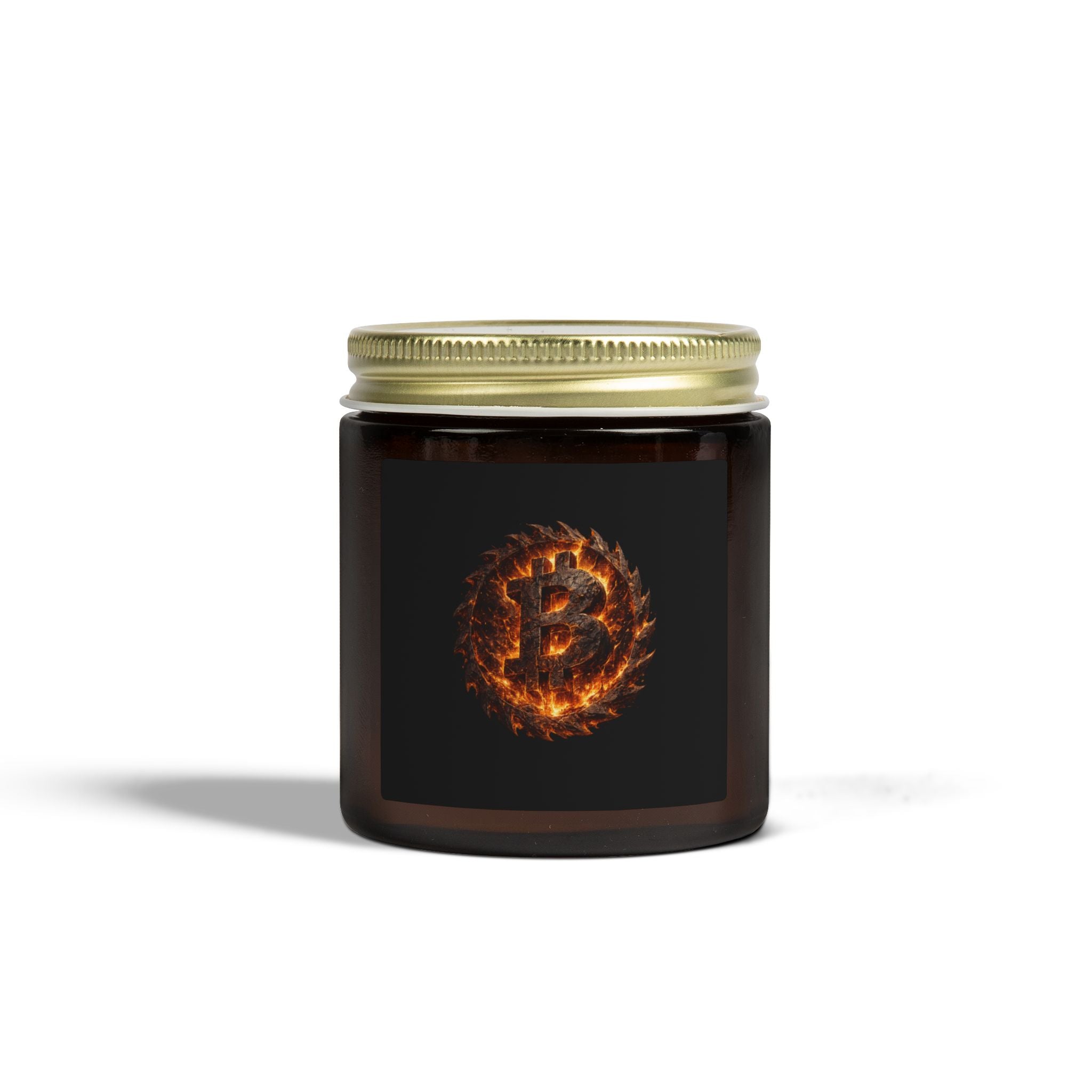 Fiery Bitcoin Logo Candle Coconut Apricot Wax Candle | 4oz 9oz