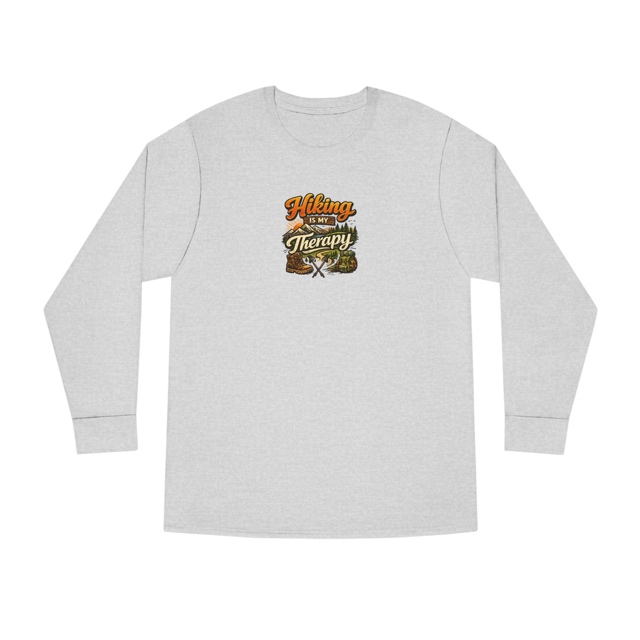 Women's Hiking Is My Therapy Long Sleeve Shirt | Funny Hiking Tee | Outdoor Nature Lover Gift | Camping Trail Top | 7 colors - 100% cotton