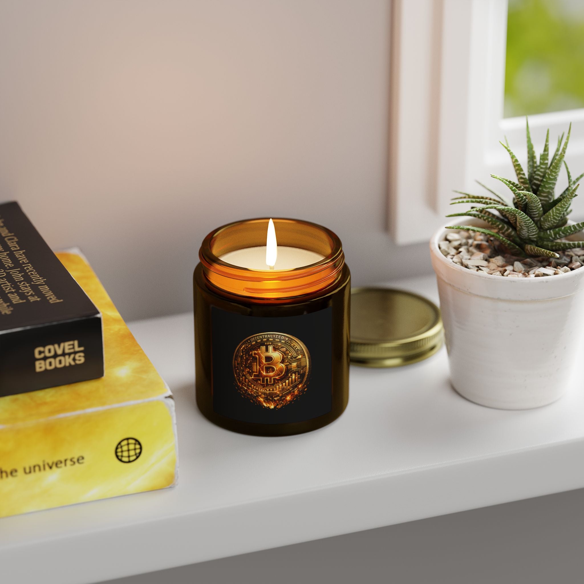 Burning Bitcoin Coin Candle | Coconut Apricot Wax | 4oz 9oz | 8 scents available