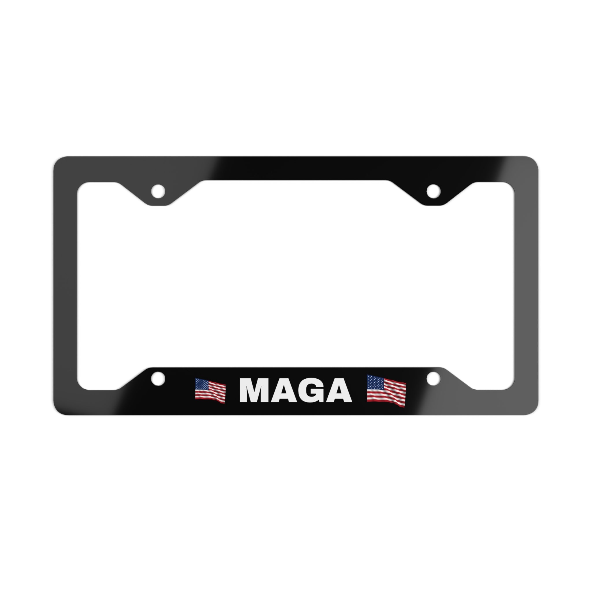 MAGA License Plate Frame - Bold Patriotic Flag Design, Glossy Aluminum, Easy Install