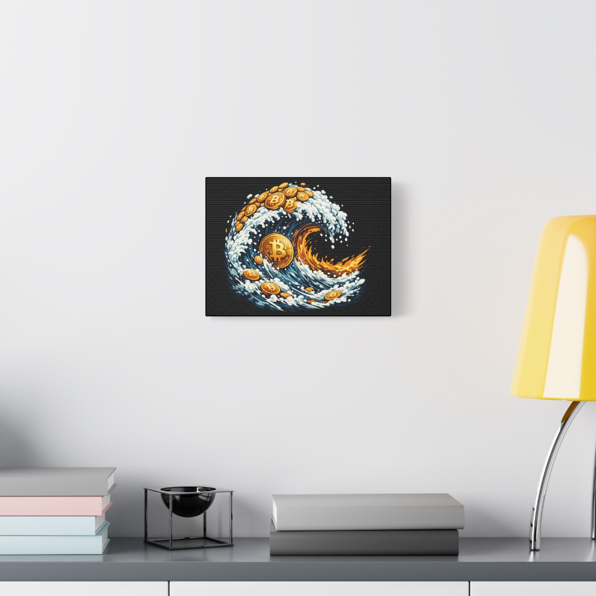 Bitcoin Wave Canvas Wall Art | Crypto Tidal Wave Artwork | Bitcoin Ocean Canvas Print | Modern Crypto Art | 12 x 9