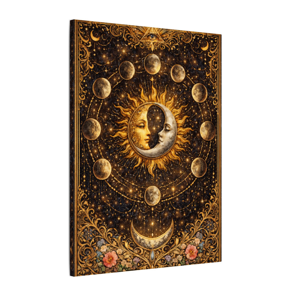 Celestial Moon Phase Canvas Wall Art | Sun Moon Wall Decor | Boho Celestial Canvas | Mystic Astrology Art | Spiritual Home Decor | 18" x 24"