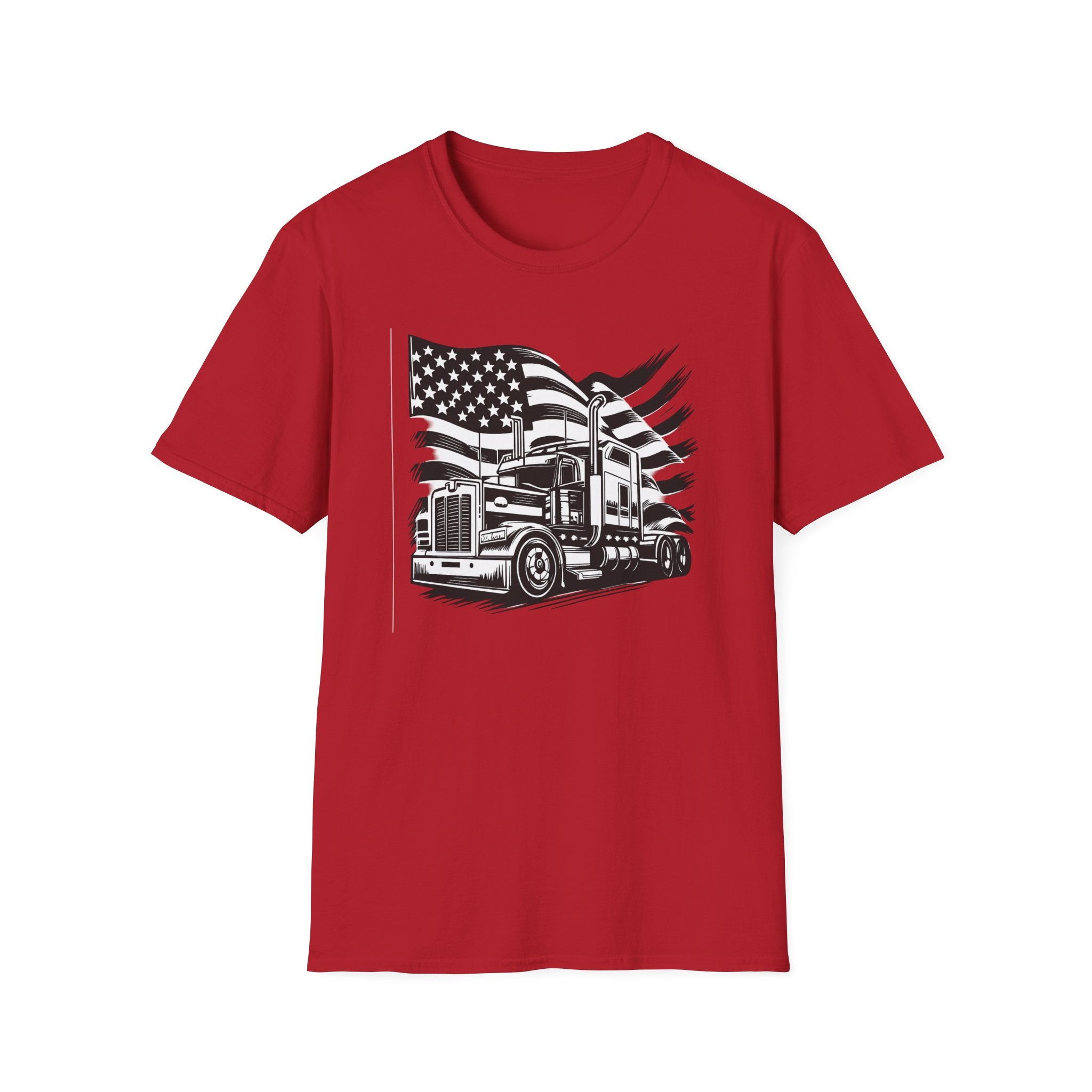 American Trucker Pride T-Shirt | Patriotic Semi Truck Graphic Tee for Truck Drivers |  USA Flag Big Rig Shirt | 5 colors - 100% cotton