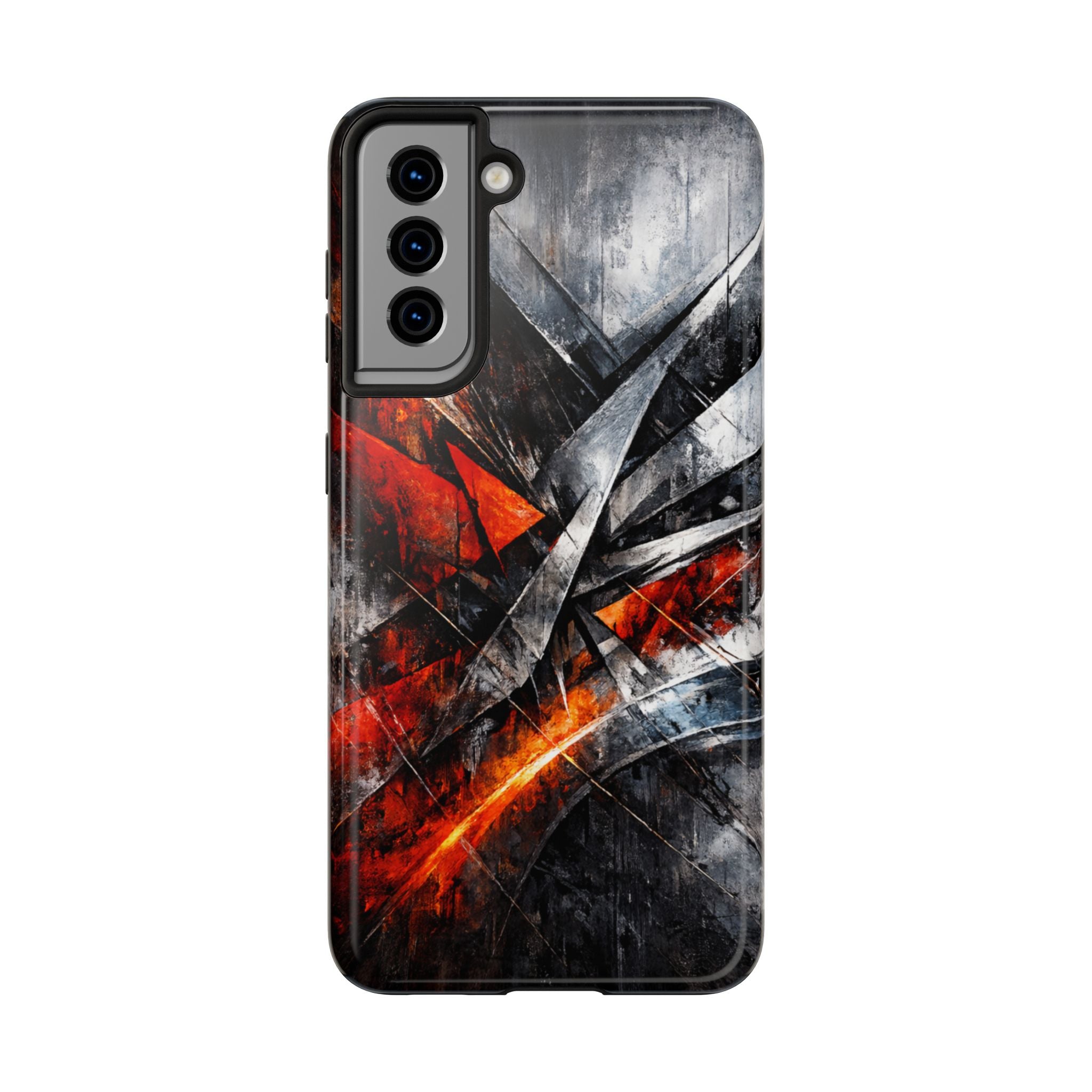 Abstract Red Black Tough Phone Case | Geometric Armor Style Case | Impact Resistant Case | iPhone & Samsung