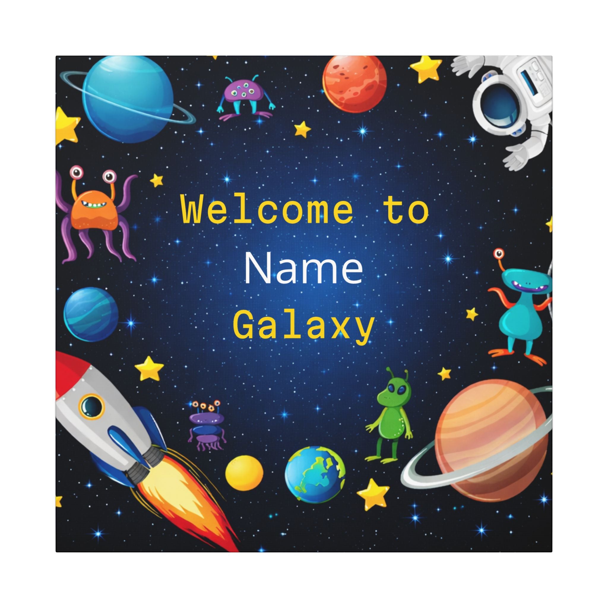 Personalized Space Canvas for Boys Room | Custom Name Galaxy Wall Art | Kids Outer Space Decor |  Boy Bedroom Gift | 2 sizes