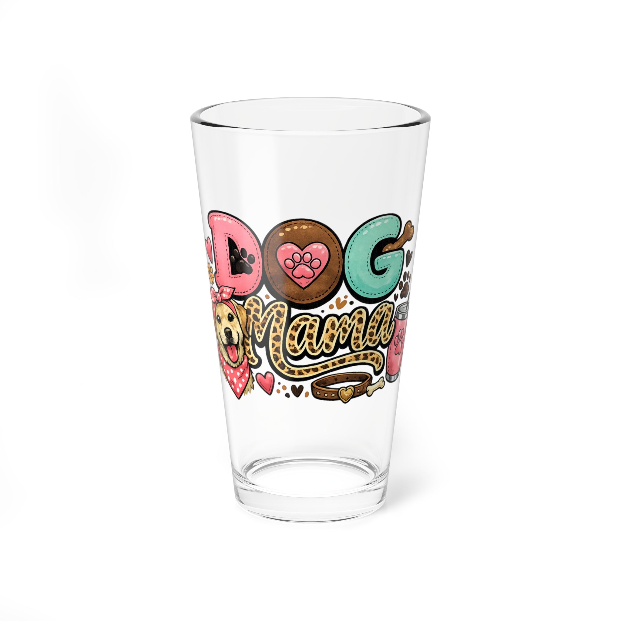 Dog Mama Pint Glass | Cute Dog Lover Beer Glass | Gift for Dog Moms | Fun Pet Lover Drinkware | 16 oz