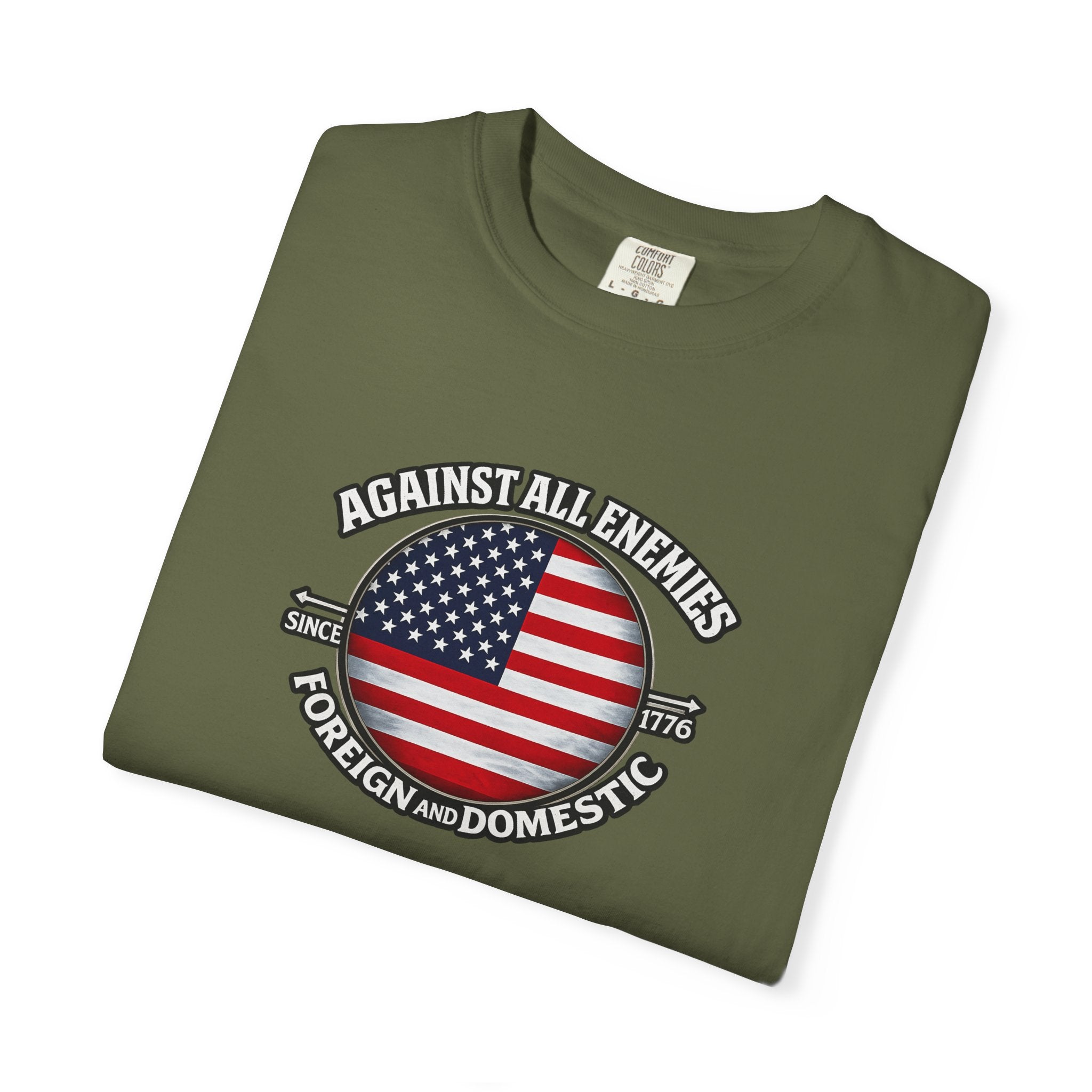 Against All Enemies Shirt | Patriotic American Flag T-Shirt | 1776 USA Shirt | Military Veteran Patriot Gift | 6 colors - 100% cotton
