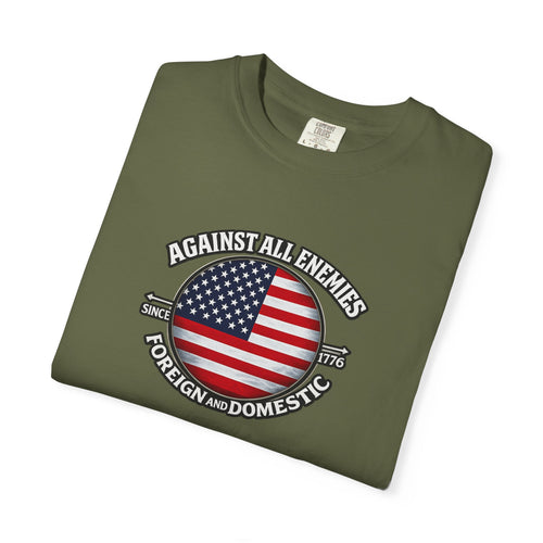 Against All Enemies Shirt | Patriotic American Flag T-Shirt | 1776 USA Shirt | Military Veteran Patriot Gift | 6 colors - 100% cotton