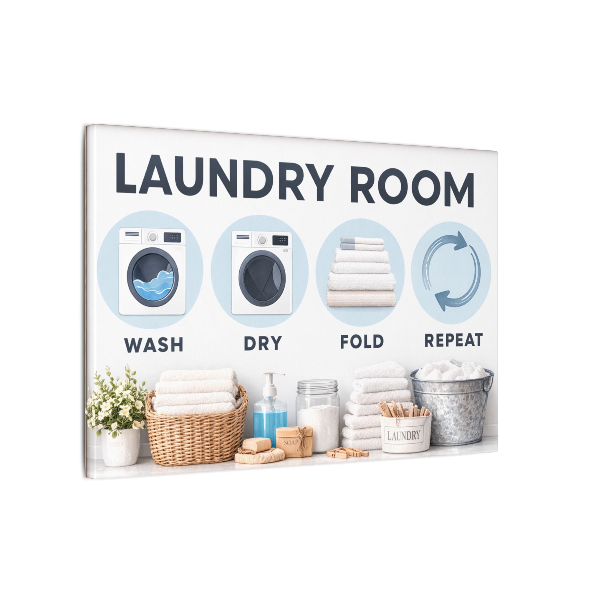 Modern Laundry Room Wall Art Canvas | Wash Dry Fold Repeat Laundry Sign | Minimalist Laundry Room Decor |  18 x 12