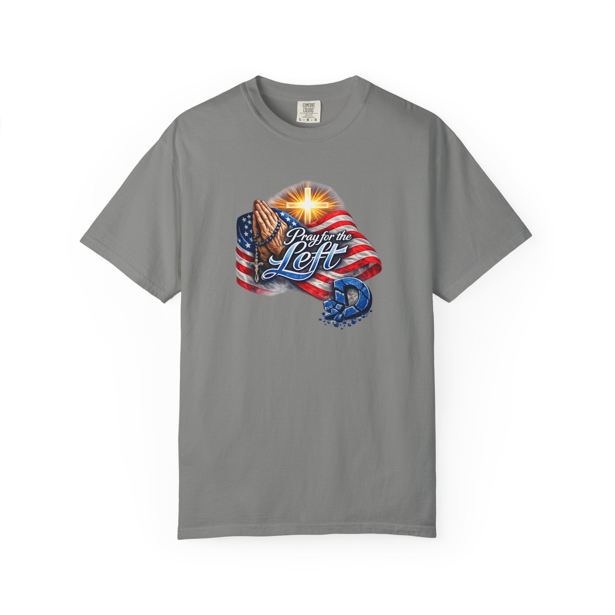 Pray for the Left Patriotic Christian TShirt | Faith-Freedom Religious Flag Tee | Inspirational Prayer Shirt | 8 colors - 100% cotton