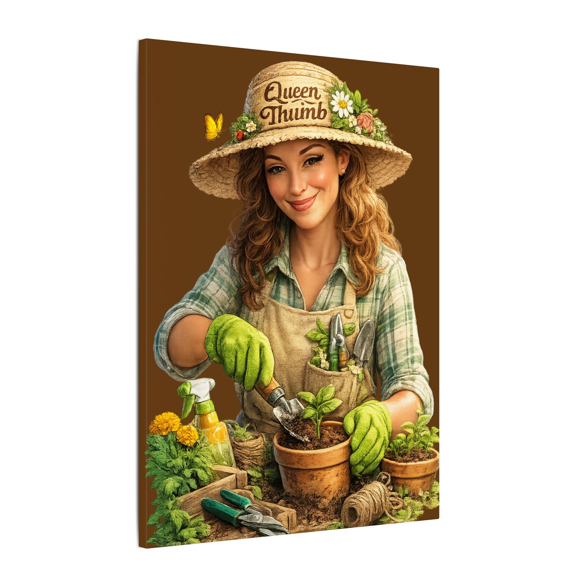 Queen Thumb Canvas Wall Art, Gardening Lady Canvas Print, Garden Lover Gift, Rustic Farmhouse Decor, Green Thumb Wall Decor