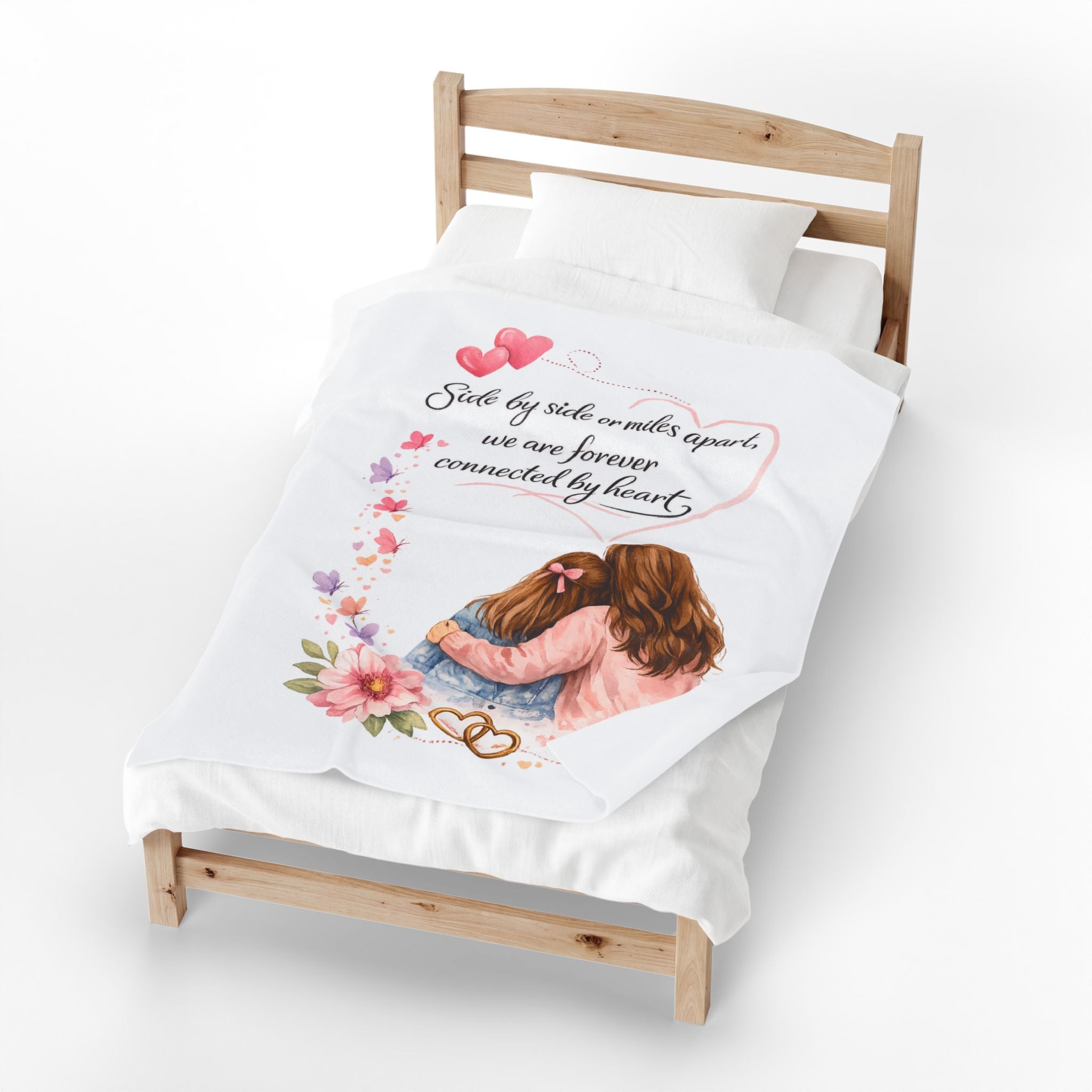 Mother Daughter Blanket | Side by Side or Miles Apart - Forever Connected by Heart | Mothers Day Gift | 50" x 60"