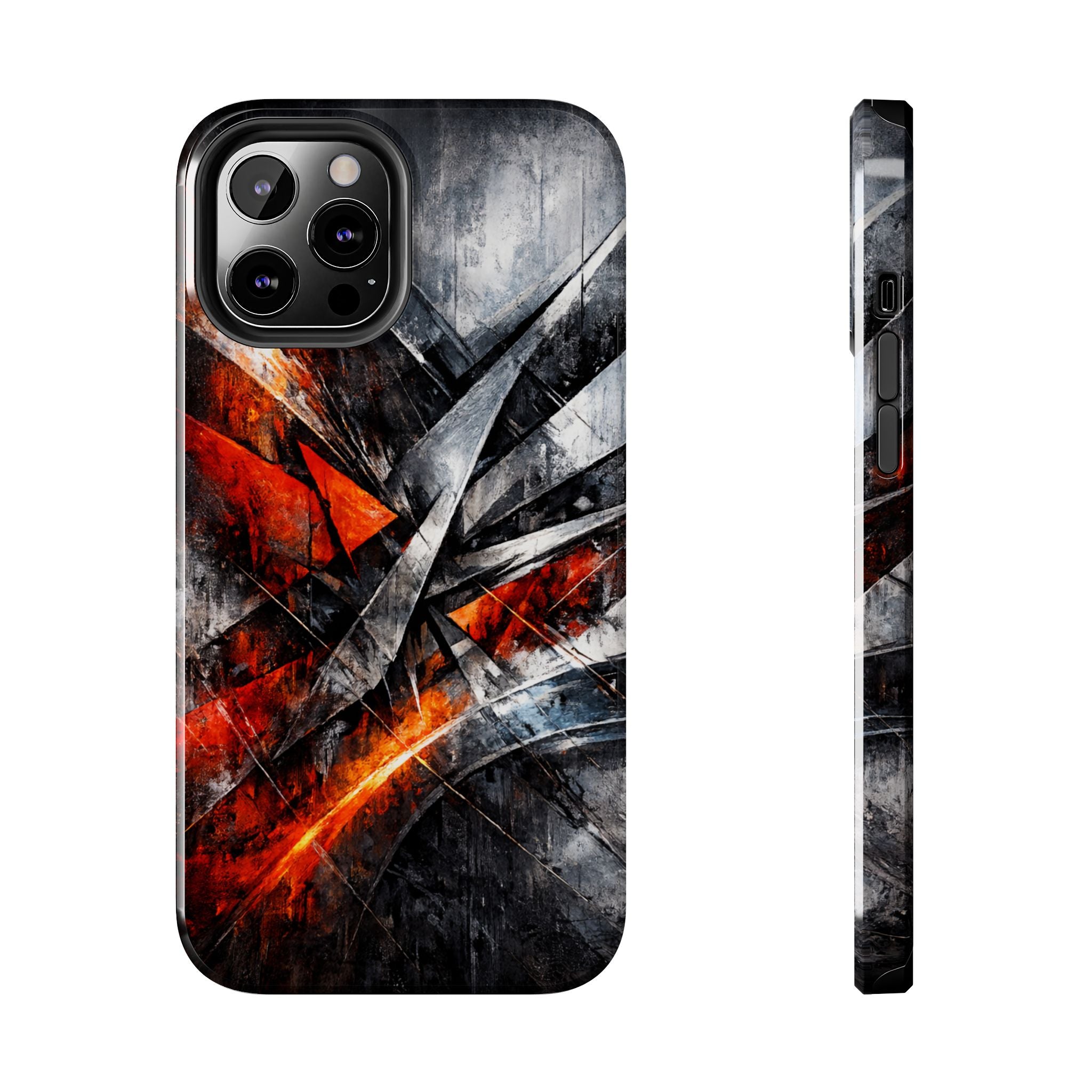 Abstract Red Black Tough Phone Case | Geometric Armor Style Case | Impact Resistant Case | iPhone & Samsung