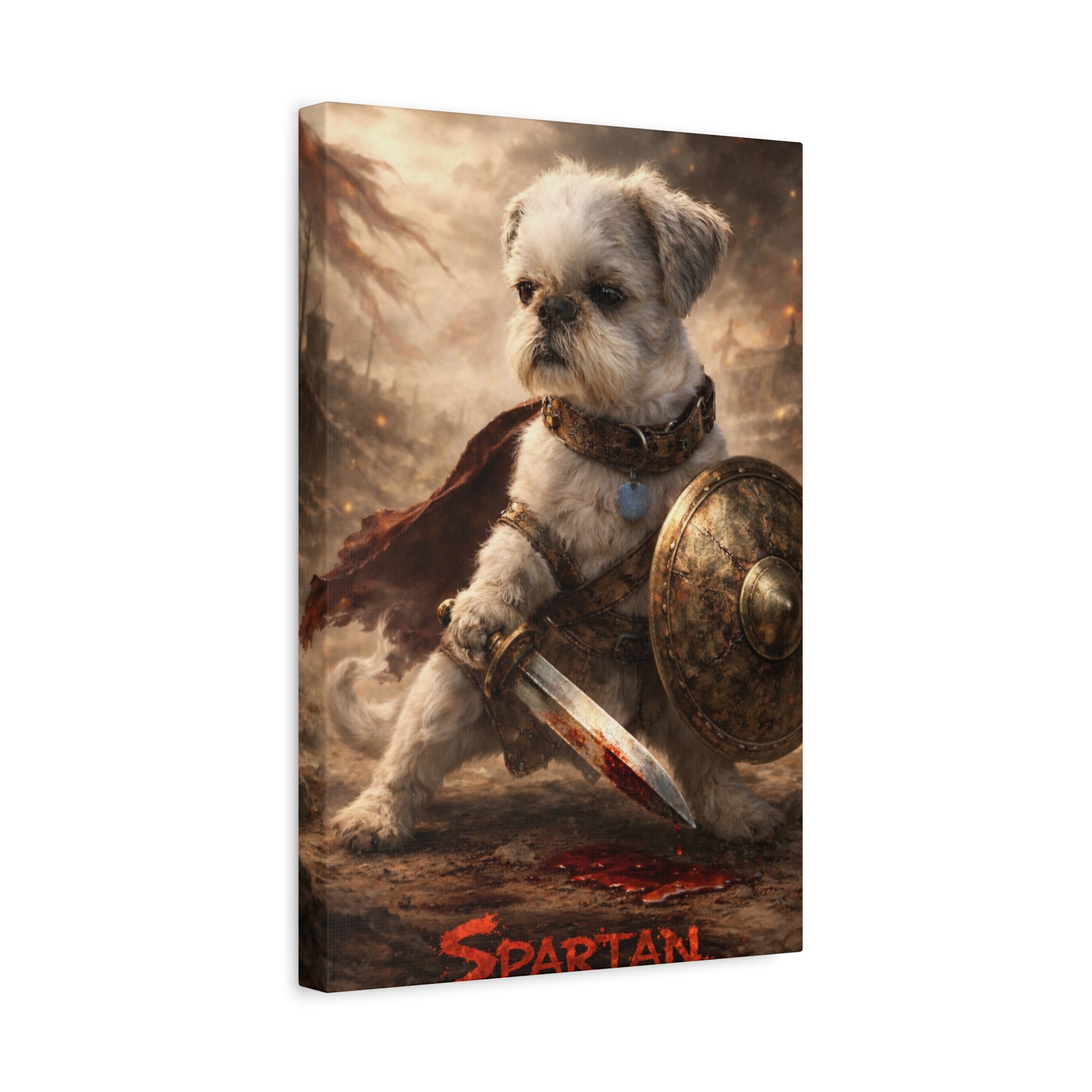 Custom Pet Warrior Canvas | Spartan Dog Art | Personalized Battle Dog Wall Art | Epic Pet Portrait | 12 x 18
