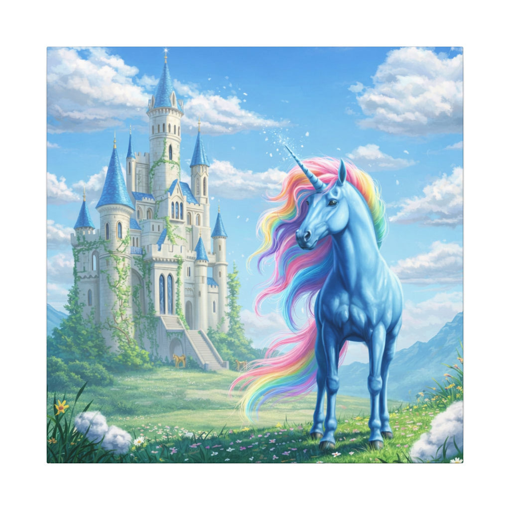 Magical Unicorn Castle Canvas Wall Art | Girls Unicorn Bedroom Decor | Fantasy Princess Room Wall Art  | 16x16 or 24x24