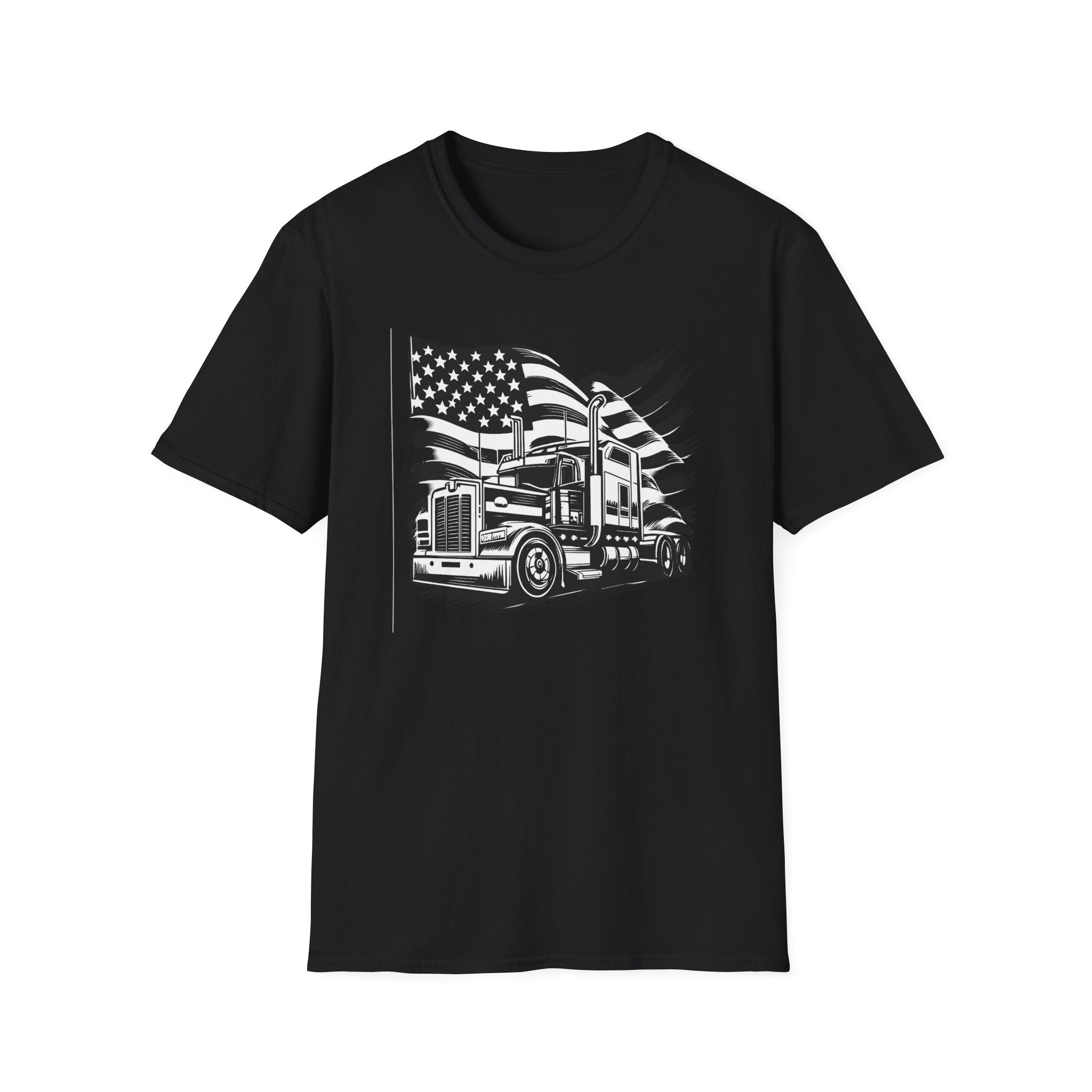 American Trucker Pride T-Shirt | Patriotic Semi Truck Graphic Tee for Truck Drivers |  USA Flag Big Rig Shirt | 5 colors - 100% cotton
