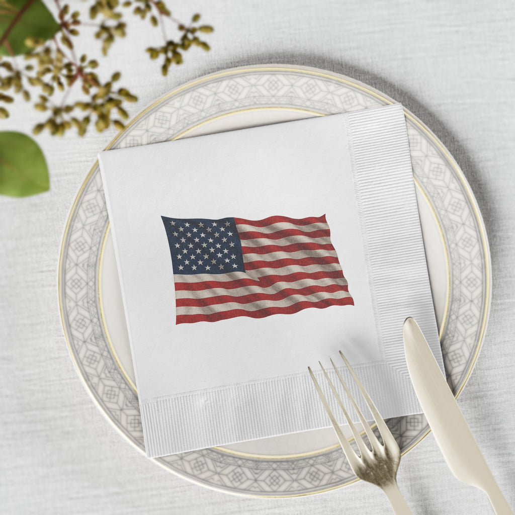 American Flag Napkins | Patriotic Party Napkins | USA Flag Table Decor | Fourth of July Napkins | (50 or 100 Count) 2 sizes