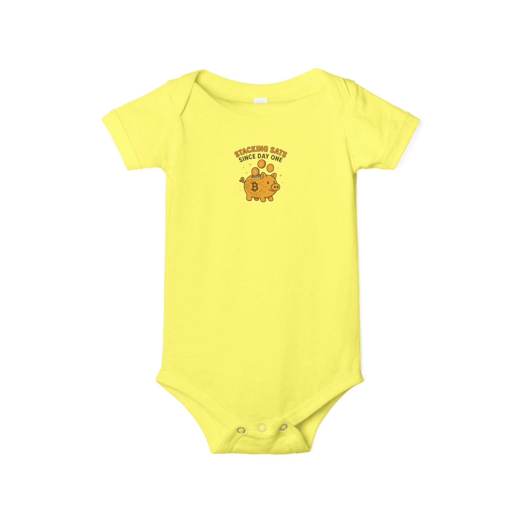 Bitcoin Baby Onesie | Stacking Sats Since Day One | Cute Crypto Piggy Bank Bodysuit | 6 colors - 100% cotton