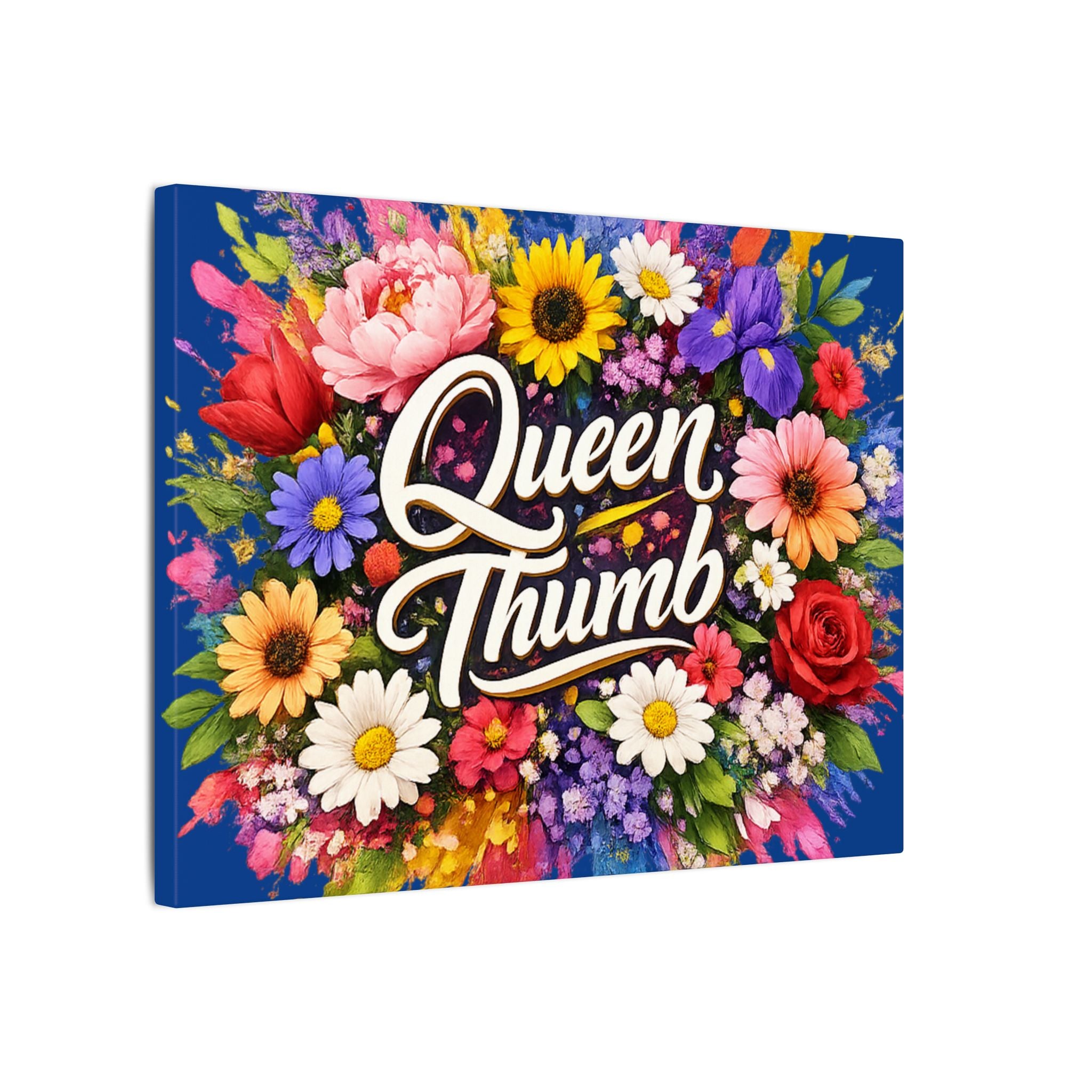 Queen Thumb Floral Canvas Wall Art | Colorful Flower Canvas Print | Gardener Gift | Botanical Living Room Decor | Blue Wall Art | 3 sizes