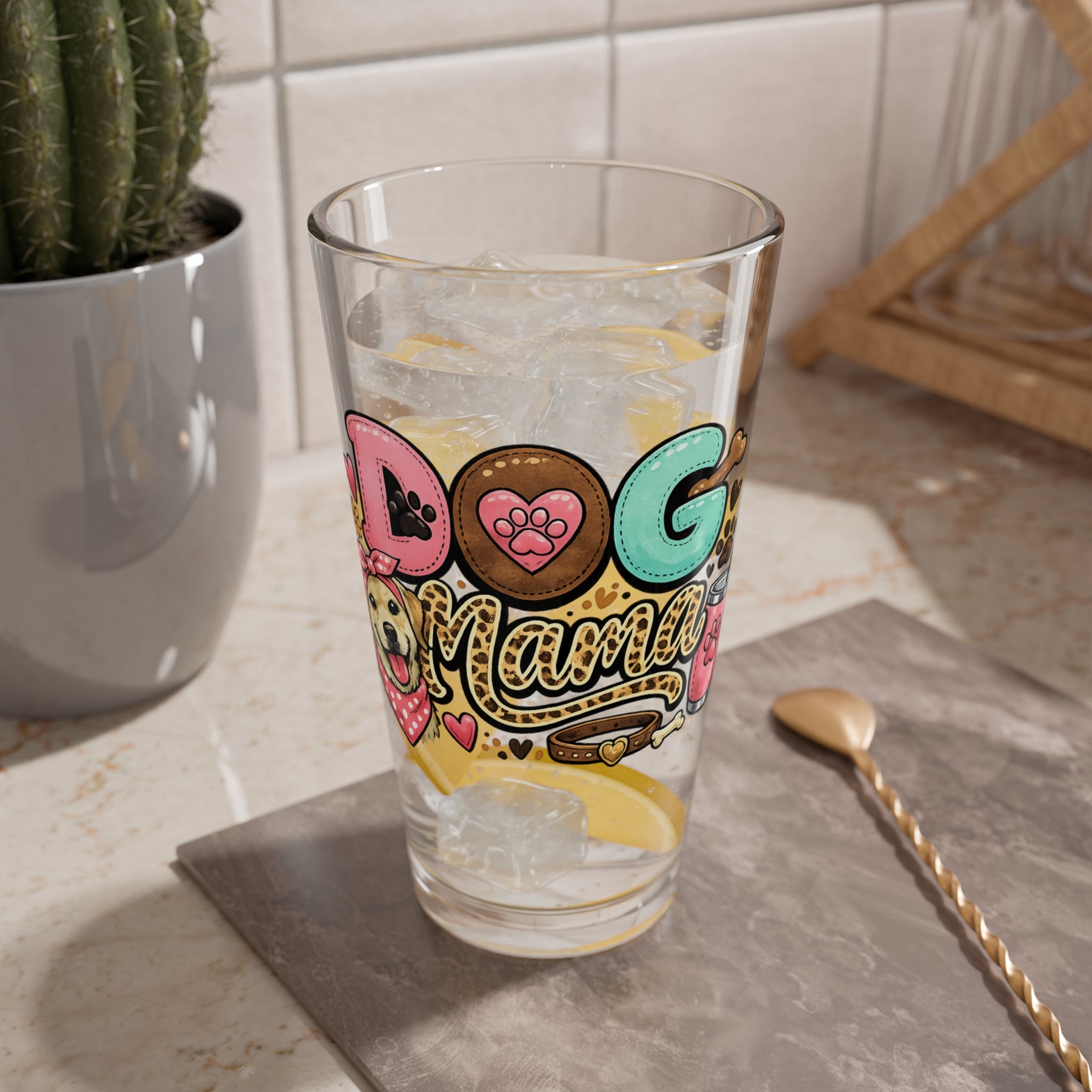 Dog Mama Pint Glass | Cute Dog Lover Beer Glass | Gift for Dog Moms | Fun Pet Lover Drinkware | 16 oz