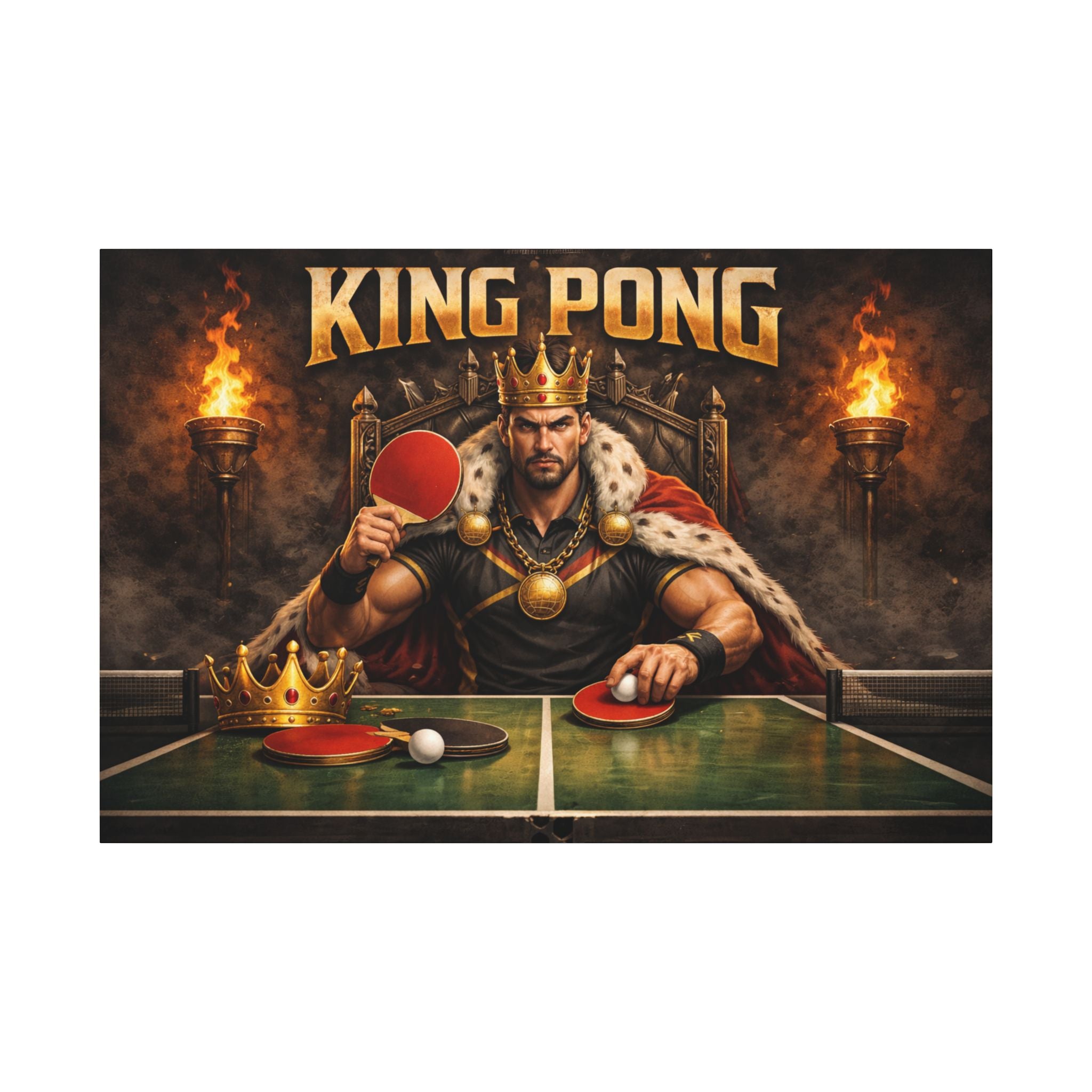 King Pong Table Tennis Canvas Print | Stretched Canvas Wall Art | Game Room Decor | Ping Pong Wall Art 60 x 40