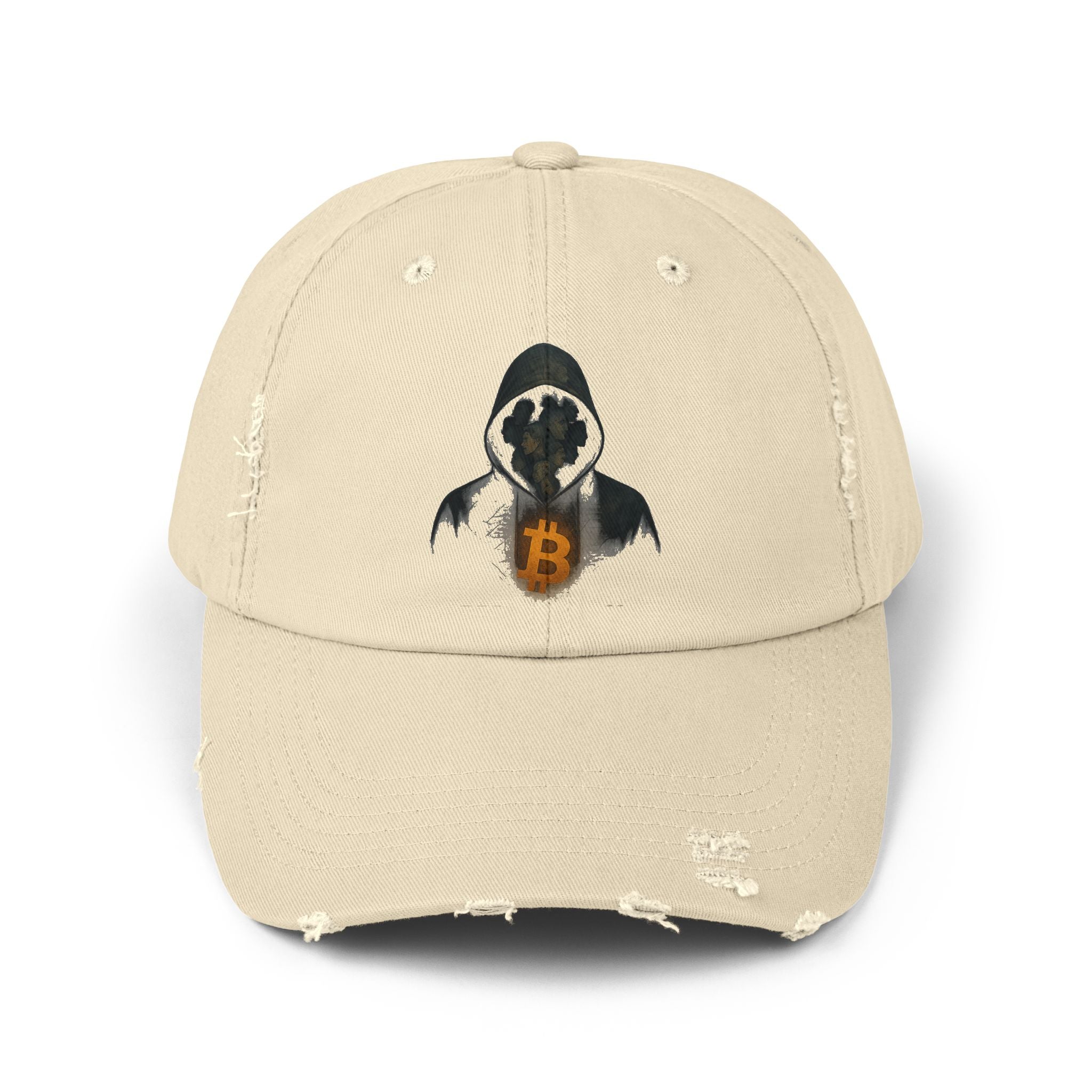 We Are All Satoshi Hat. Distressed Beige Unisex Cap for True Bitcoin Believers