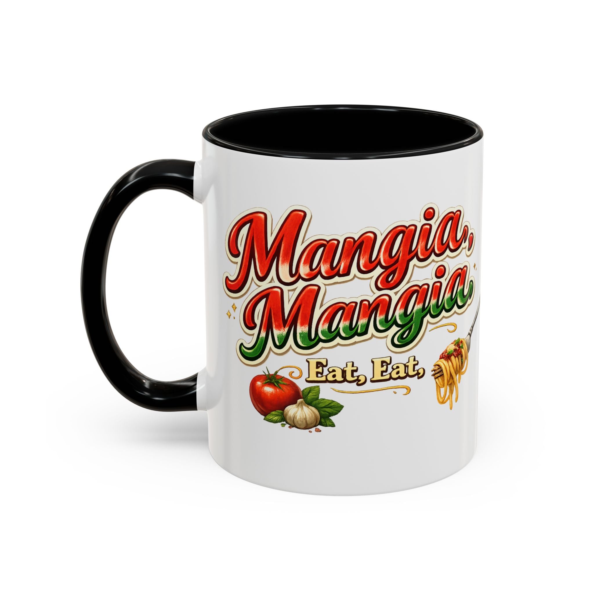Mangia Mangia - Eat Eat Italian Mug | Eat Eat Coffee Cup | Funny Pasta Lover Gift | Italian Kitchen Accent Mug | 11 oz or 15 oz
