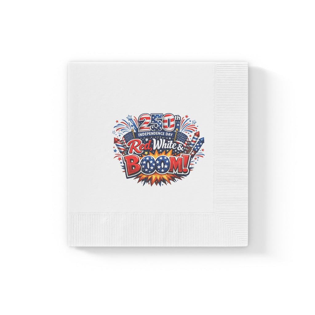 Red White & Boom Napkins | USA 250th Anniversary Napkins | 4th of July Patriotic Decor | America 250 Celebration| (50 or 100 Count) 2 sizes