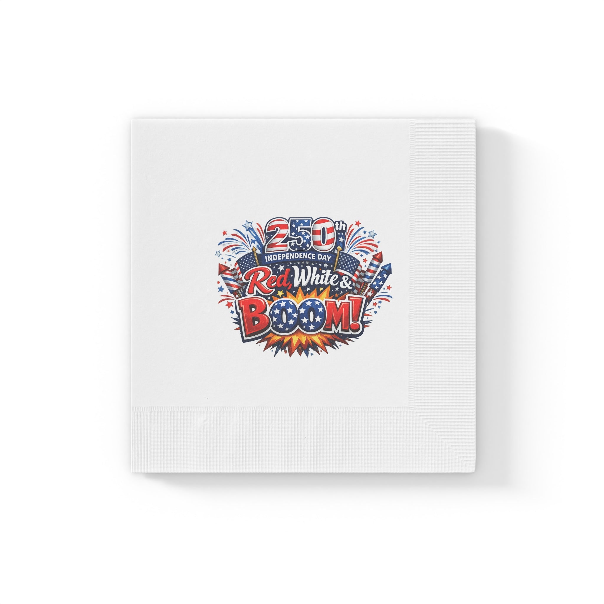 Red White & Boom Napkins | USA 250th Anniversary Napkins | 4th of July Patriotic Decor | America 250 Celebration| (50 or 100 Count) 2 sizes