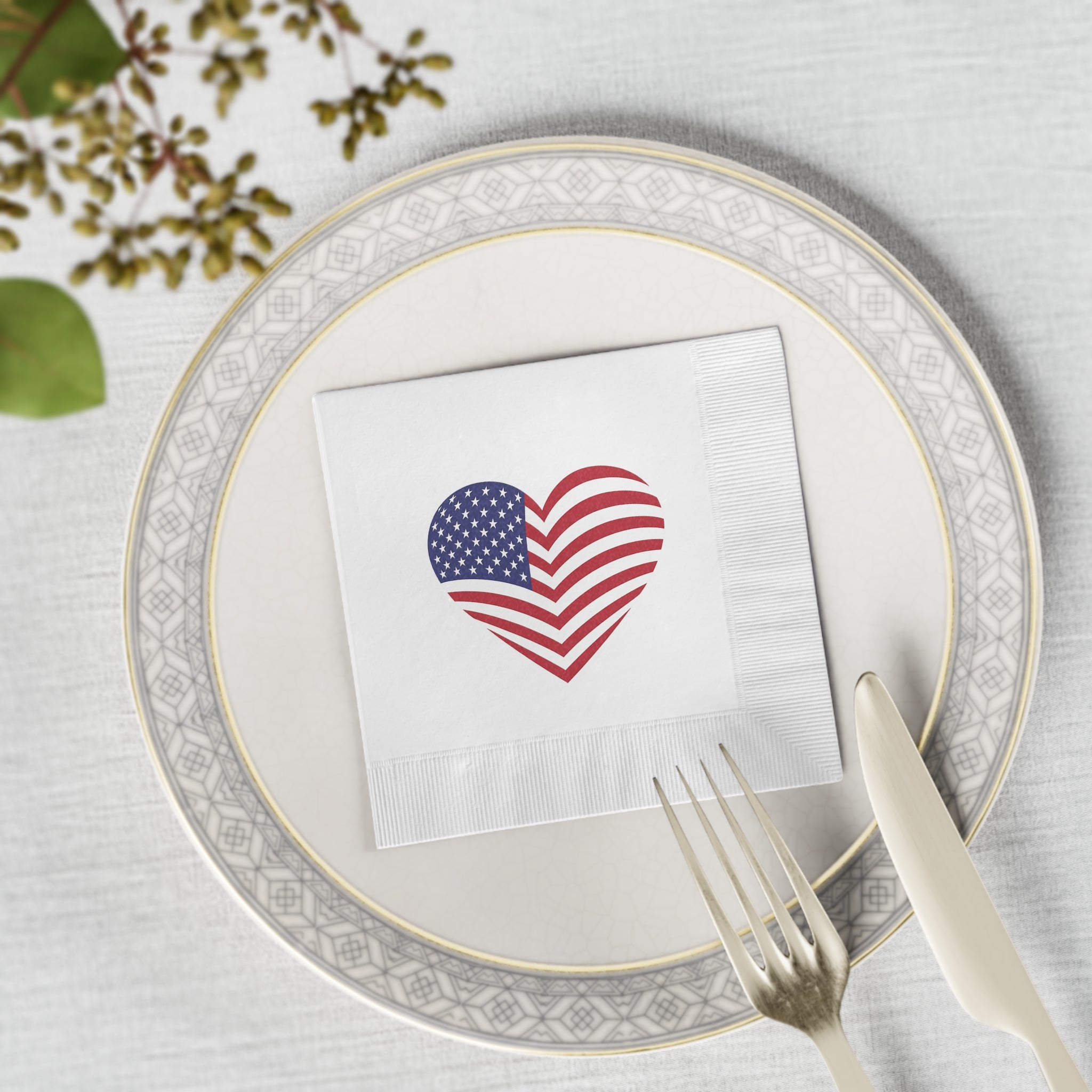 American Flag Heart Napkins | Patriotic Party Napkins for 4th of July | Memorial Day, USA Celebrations (50 or 100 Count) 2 sizes