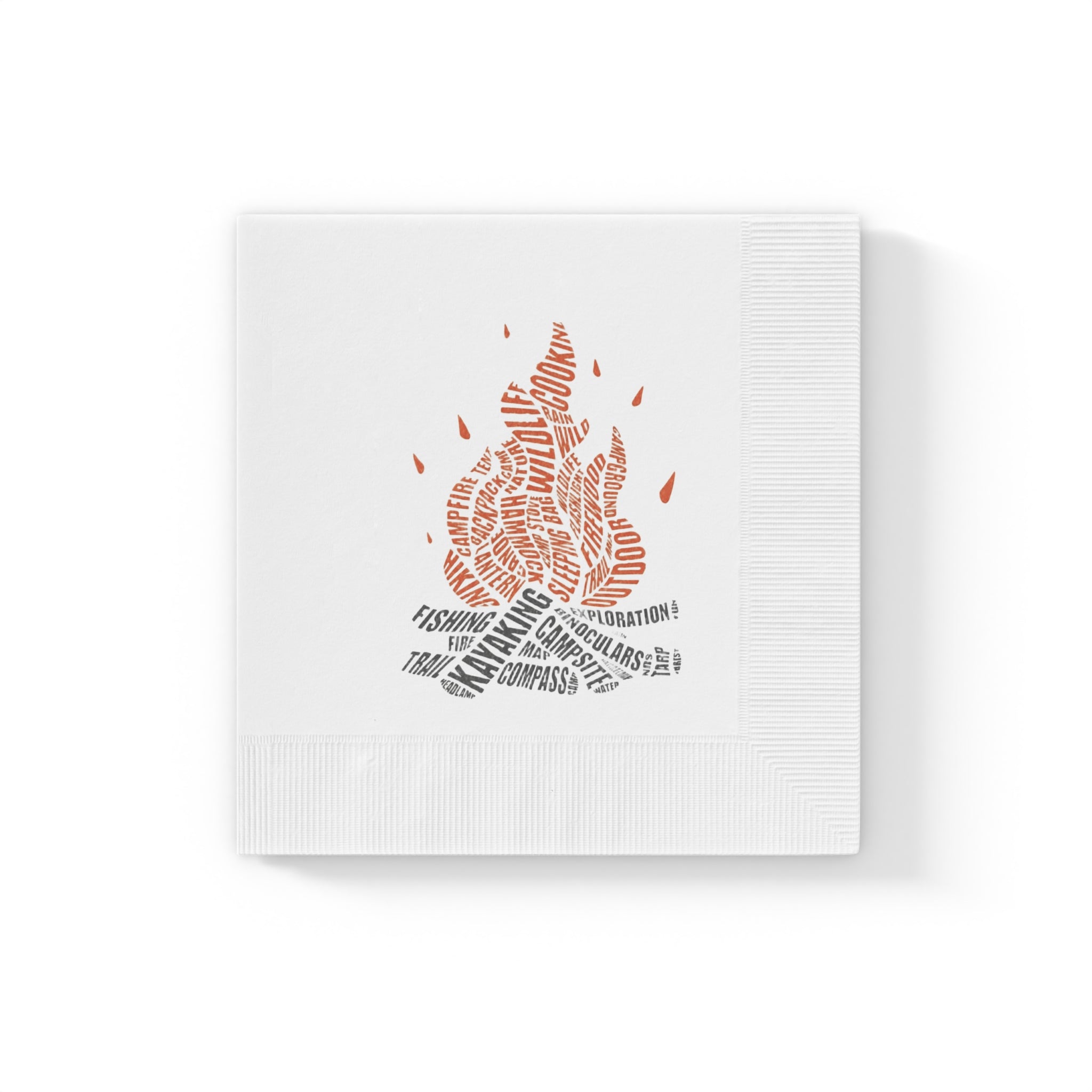Camping Fire Word Art Napkins | Outdoor Adventure Napkins | Campfire Party Decor | Hiking & Camping Tableware | (50 or 100 Count) 2 sizes