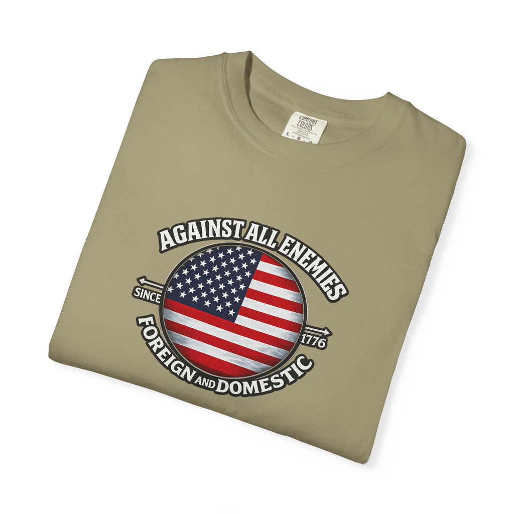 Against All Enemies Shirt | Patriotic American Flag T-Shirt | 1776 USA Shirt | Military Veteran Patriot Gift | 6 colors - 100% cotton