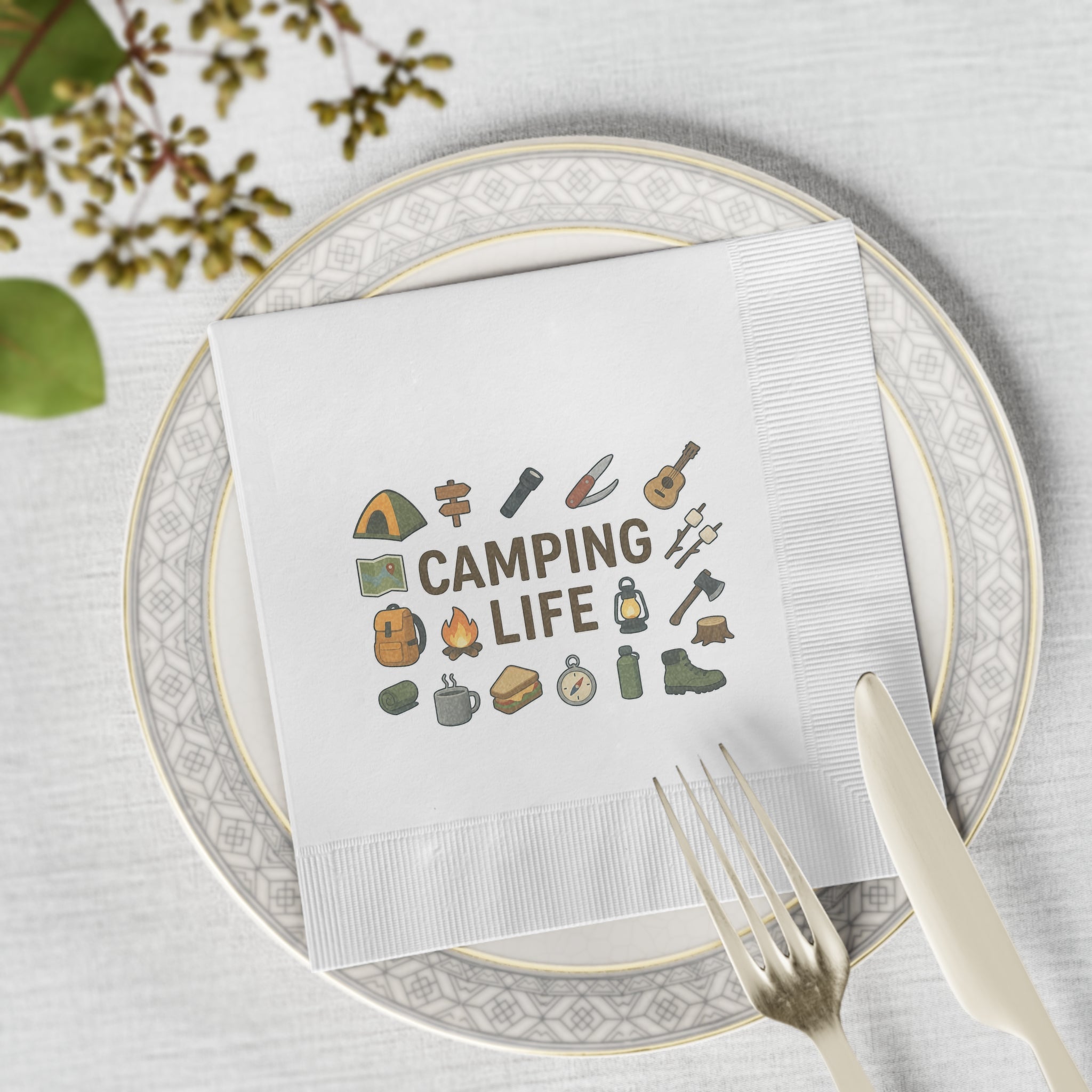 Camping Life Napkins | Camping Party Napkins | Outdoor Adventure Table Decor | Campfire Party Supplies | (50 or 100 Count) 2 sizes