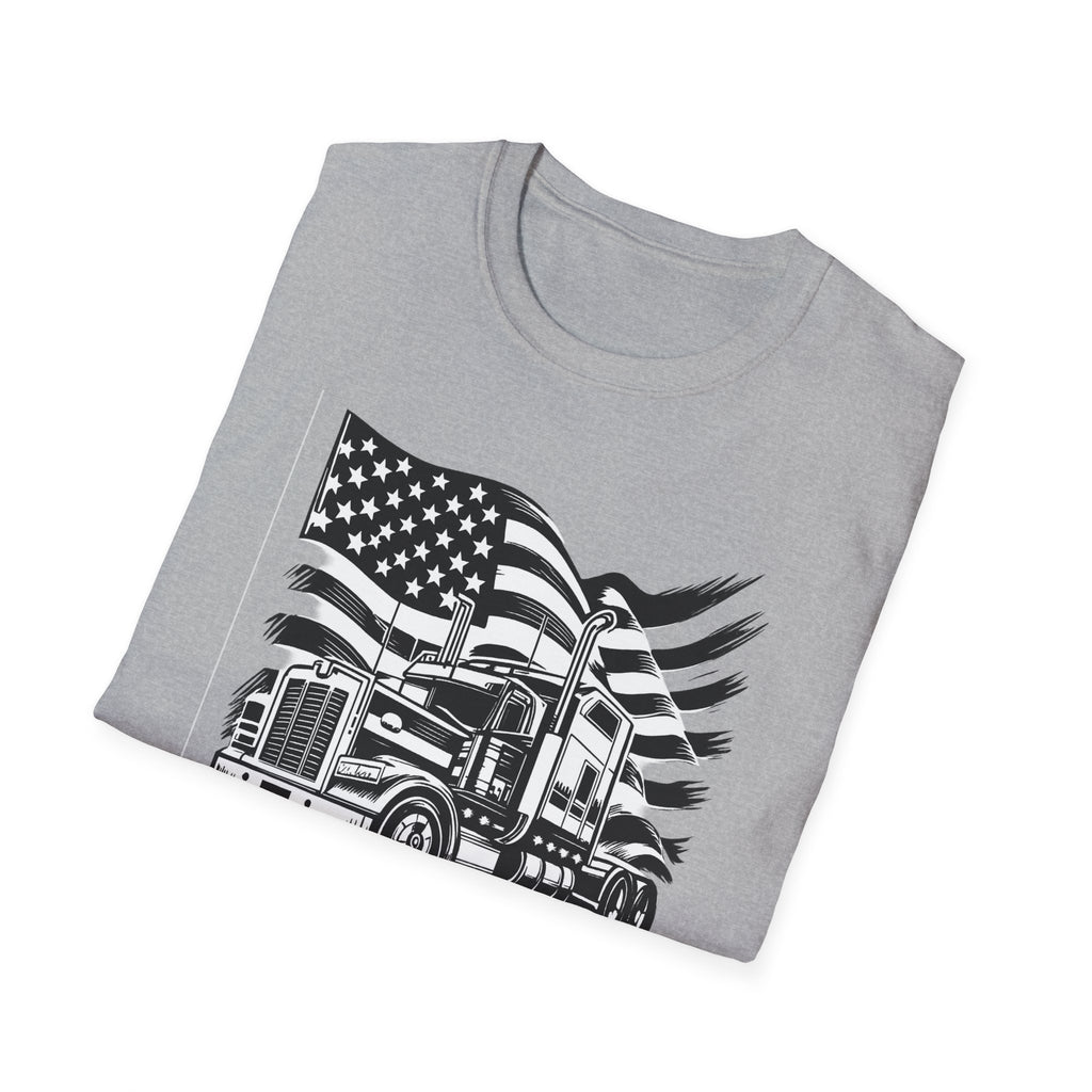 American Trucker Pride T-Shirt | Patriotic Semi Truck Graphic Tee for Truck Drivers |  USA Flag Big Rig Shirt | 5 colors - 100% cotton