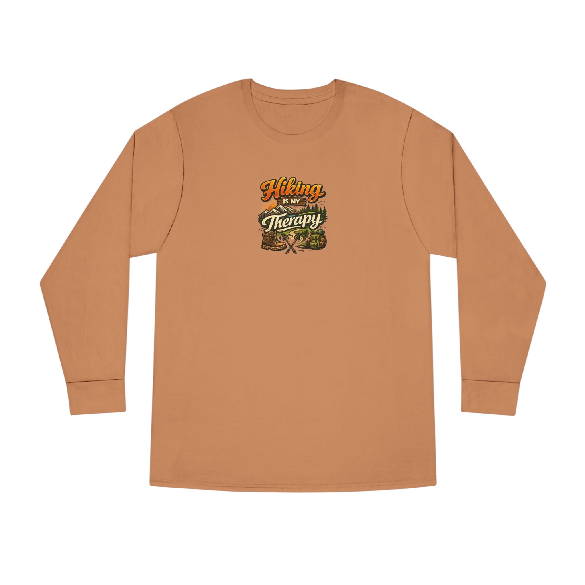 Women's Hiking Is My Therapy Long Sleeve Shirt | Funny Hiking Tee | Outdoor Nature Lover Gift | Camping Trail Top | 7 colors - 100% cotton