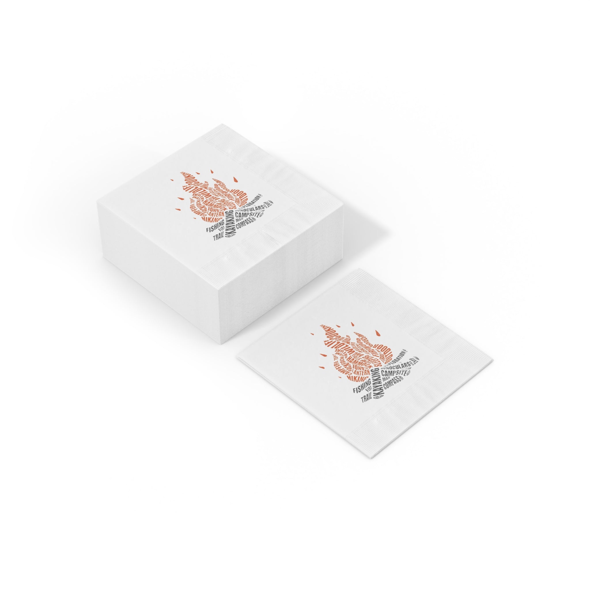 Camping Fire Word Art Napkins | Outdoor Adventure Napkins | Campfire Party Decor | Hiking & Camping Tableware | (50 or 100 Count) 2 sizes