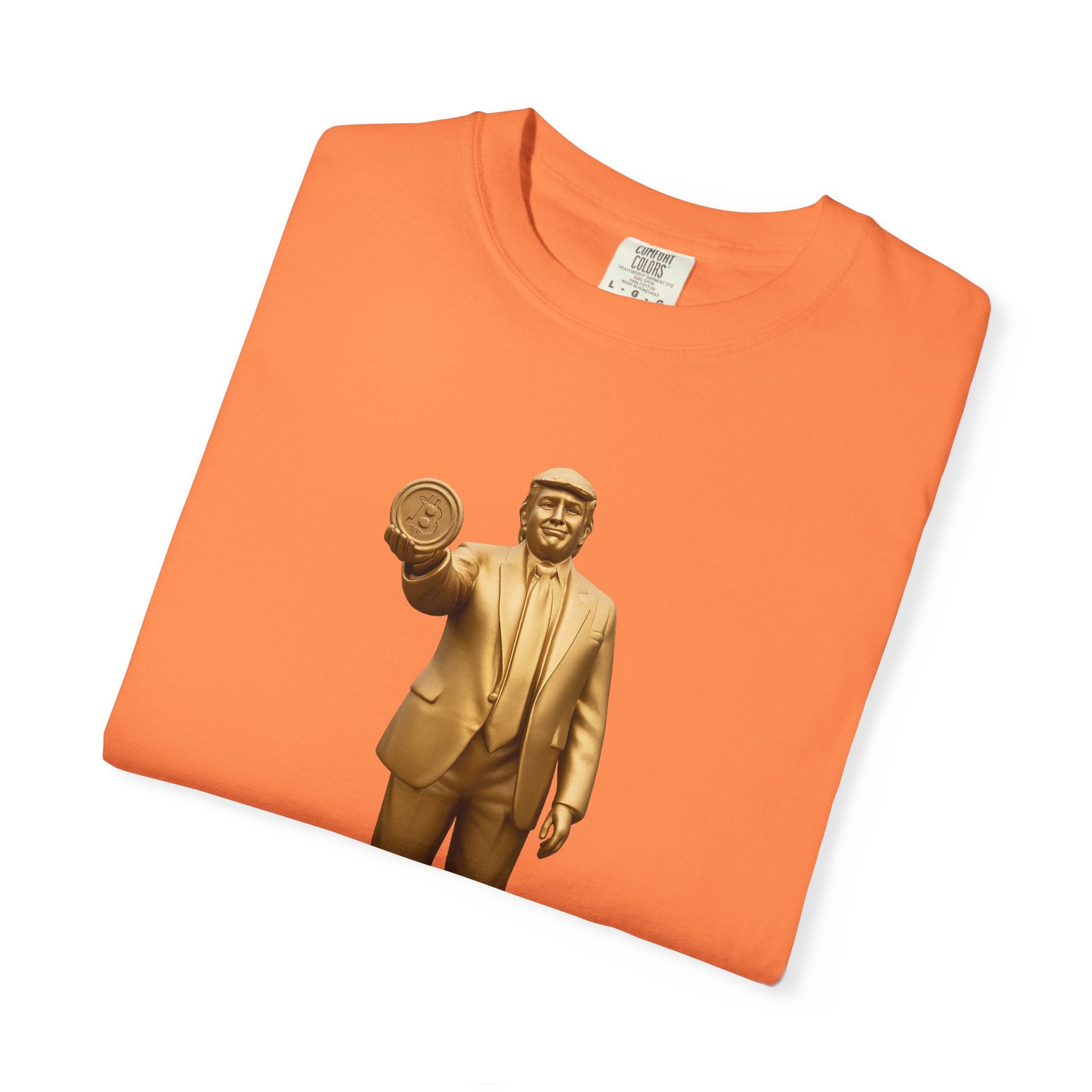 Golden Trump Bitcoin Statue TShirt | Political Crypto Graphic Tee | Bold Pro-Trump Bitcoin Supporter Shirt | 6 colors - 100% cotton