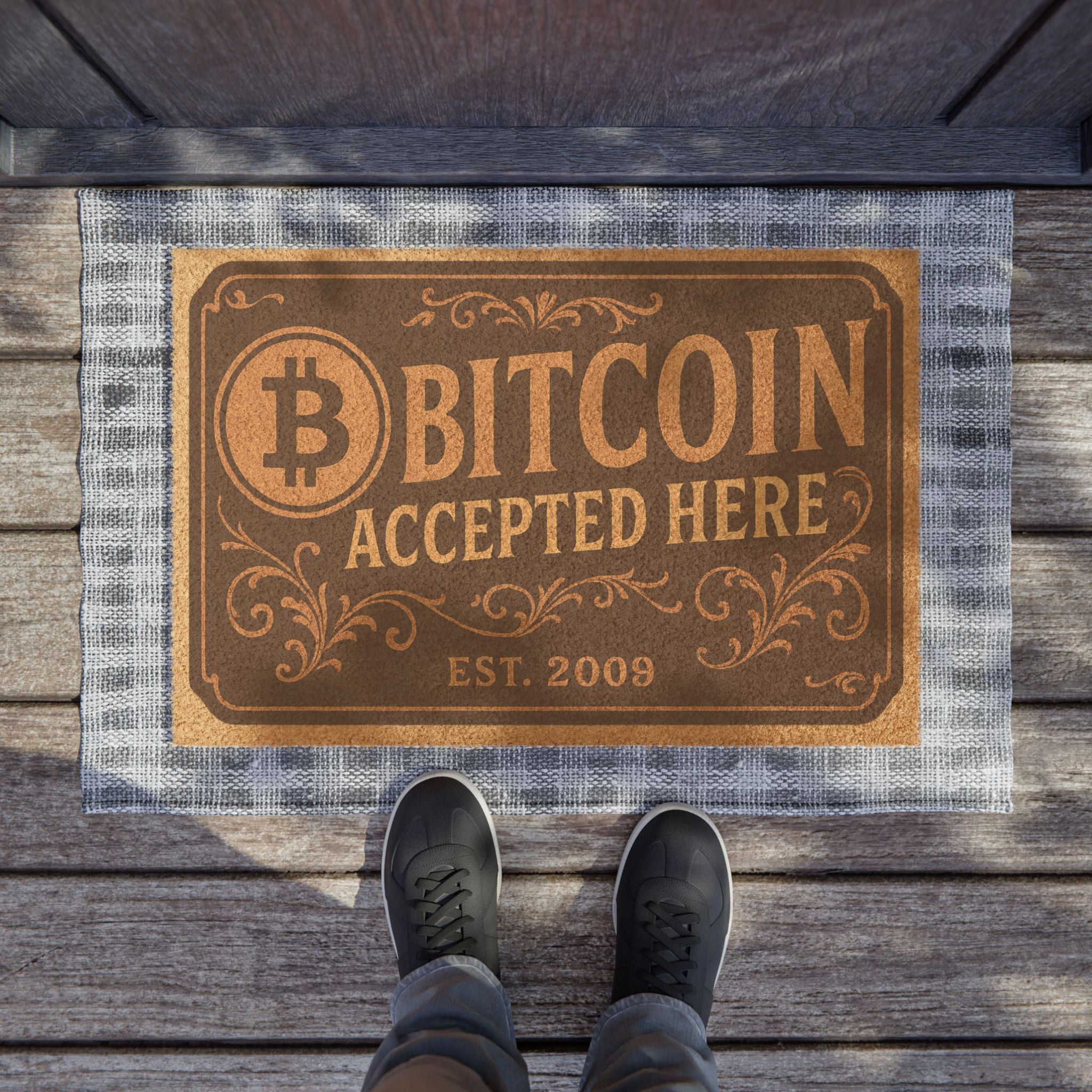 Vintage Bitcoin Accepted Here Welcome Door Mat
