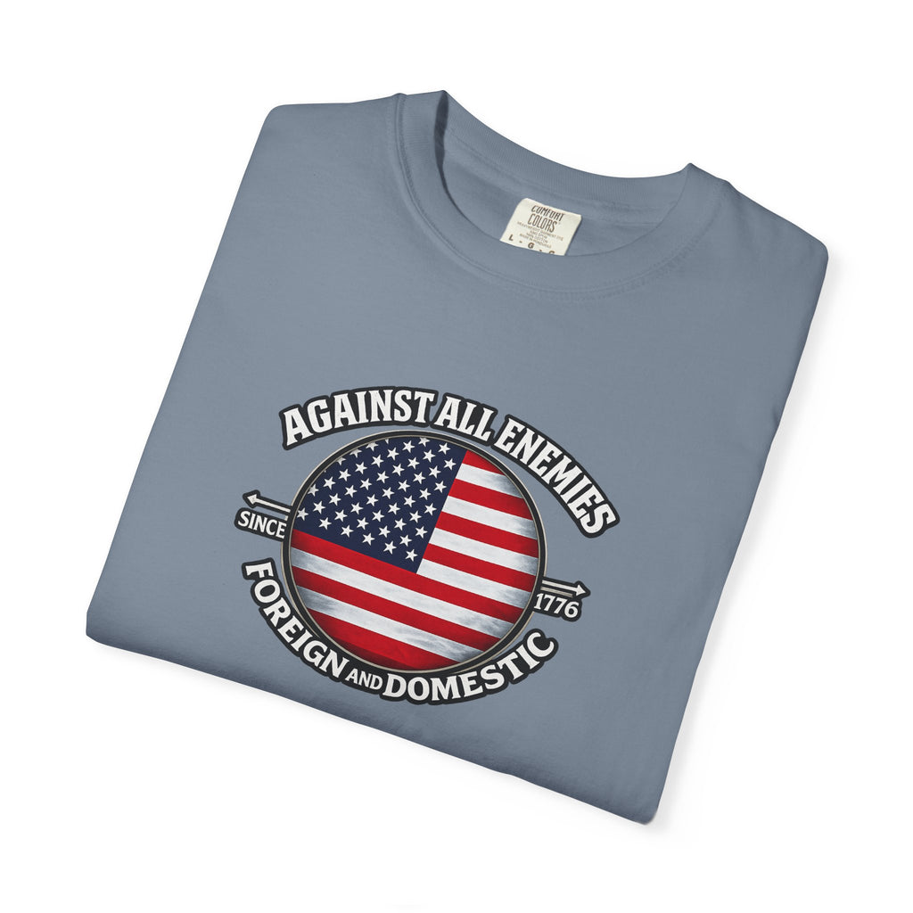 Against All Enemies Shirt | Patriotic American Flag T-Shirt | 1776 USA Shirt | Military Veteran Patriot Gift | 6 colors - 100% cotton